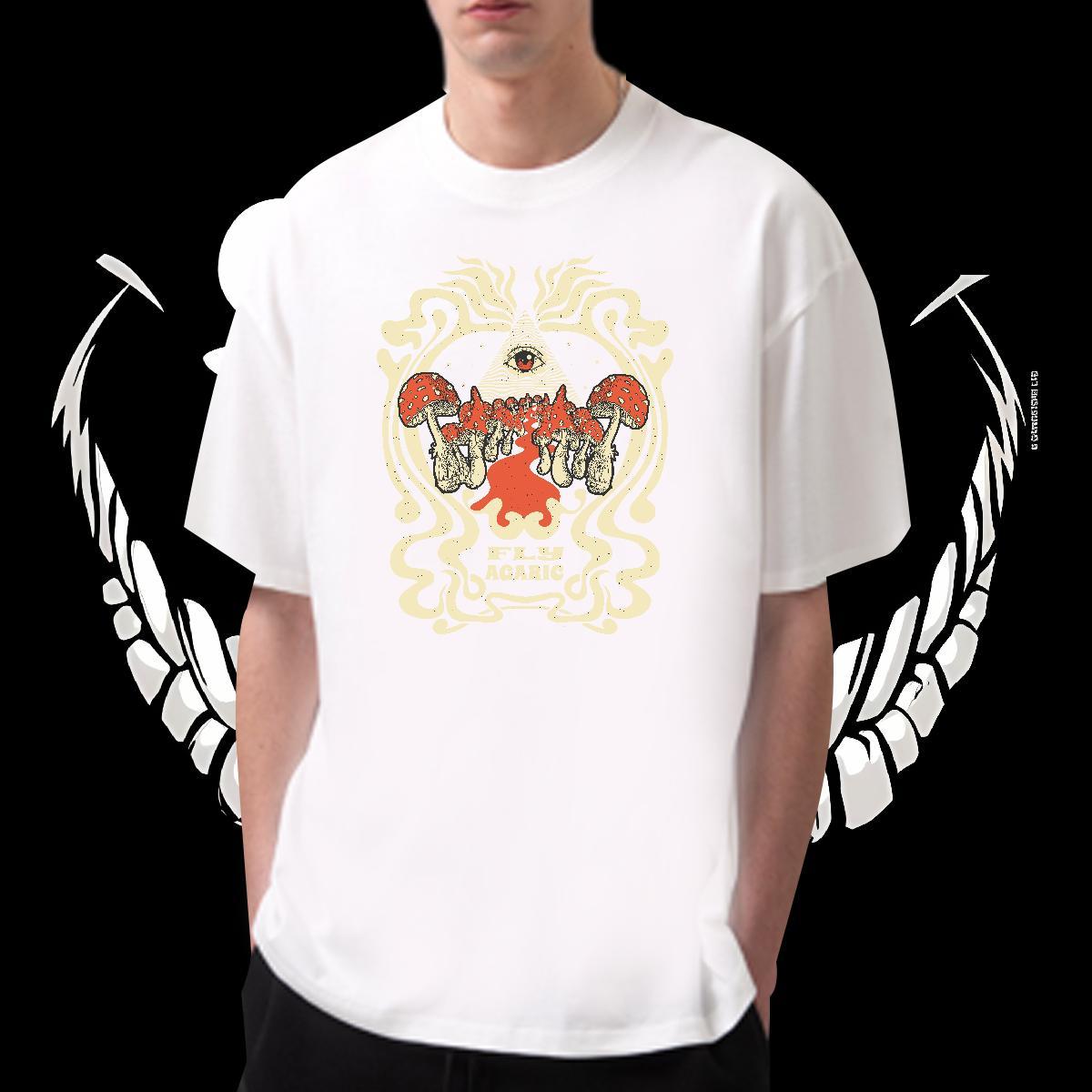 Custom Men T Shirts 230g 100% Cotton mushroom Daily Wear Tshirts O Neck Short Sleeves Free Shipping Men Tops Tees Oversized 4XL