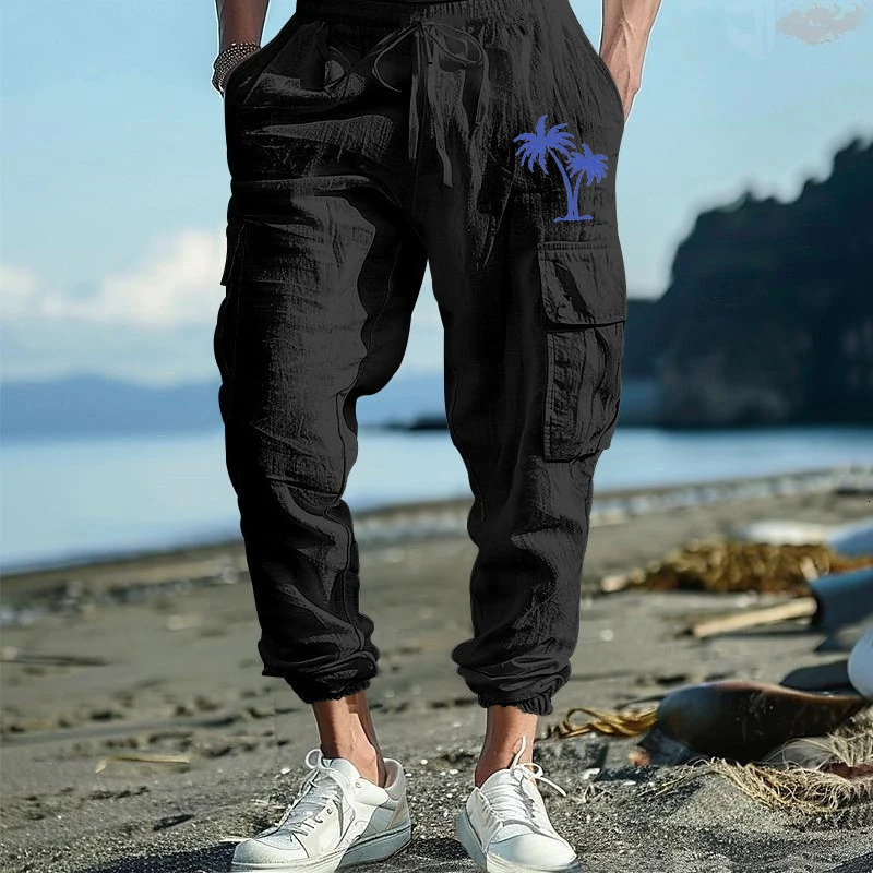 Casual Breathable Cotton Pants For Men Autumn Vintage Pattern Printing Loose Cargo Streetwear Mens Fashion Patchwork 240806