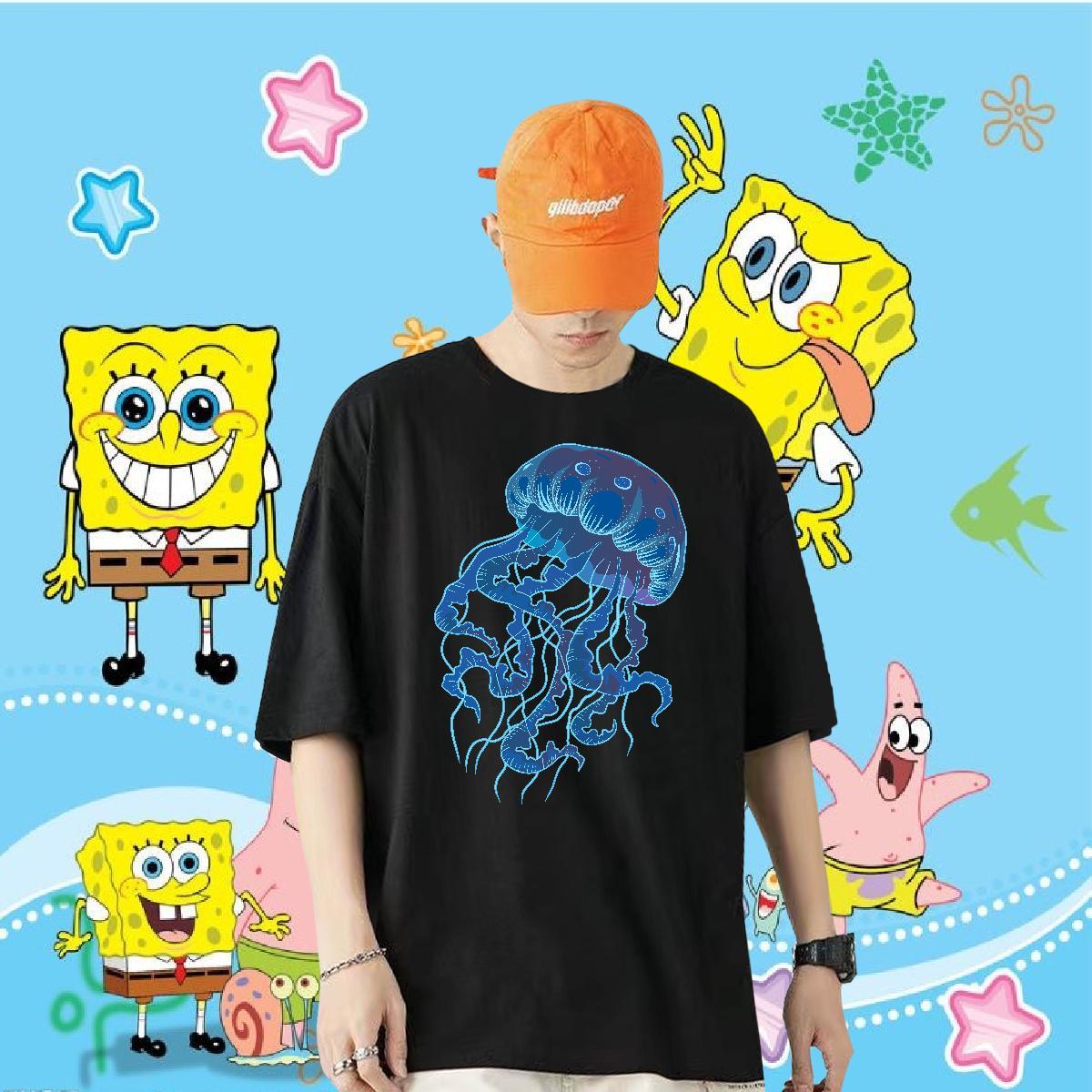 Factory Direct T shirt 230g 100% Cotton jellyfish Hip Hop Polos Breathable Short Sleeve Loose Men Clothes T-Shirt Custom Cartoon
