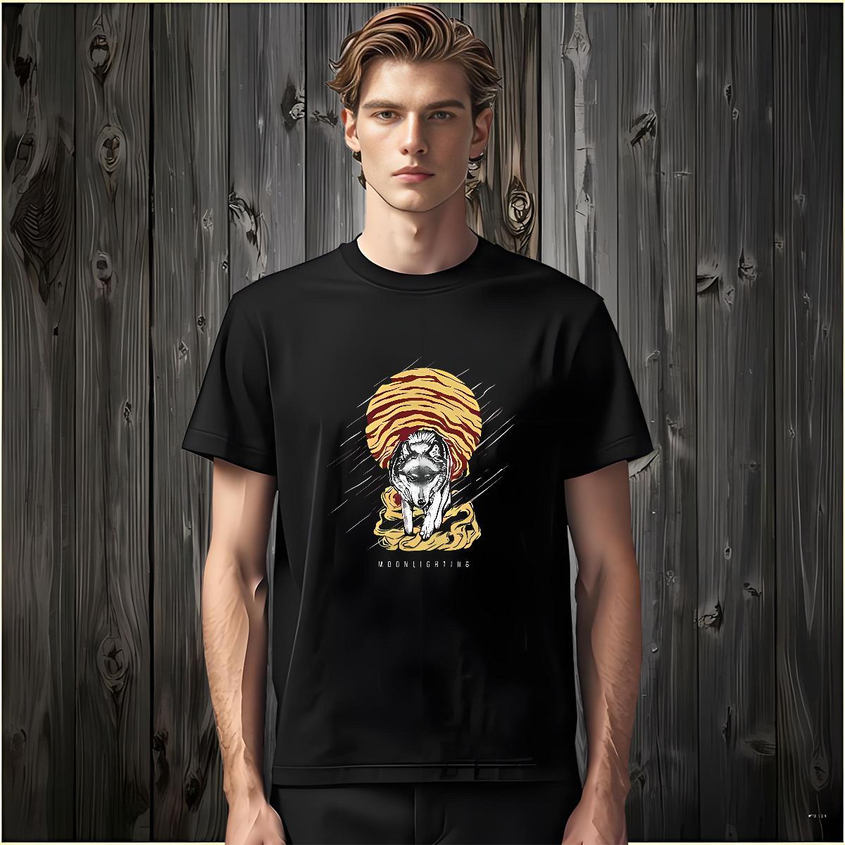 Casual New T Shirts Men 230g Pure Cotton wolf Hip Hop Top Tees O Neck Short Sleeves Popular Men Tshirts Custom Anime