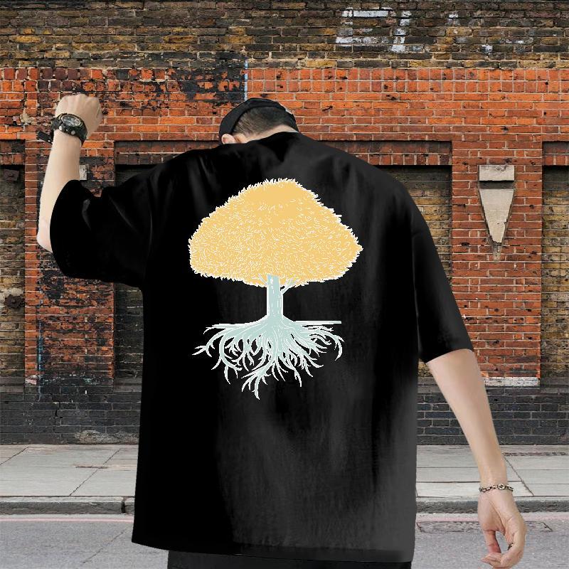 Classic Casual T-Shirts for Men 230g 100% Cotton tree Outdoor Polos Breathable Soft Loose Men Clothes T-Shirt Anime