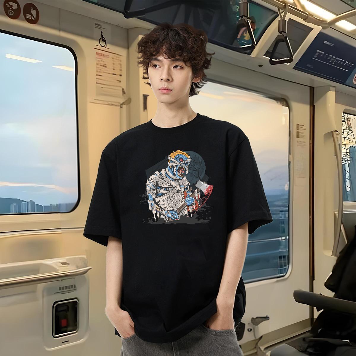 Casual New T-Shirts for Men 230g 100% Cotton Halloween Summer Casual Wear Breathable Designer Men Tops Tees Skull