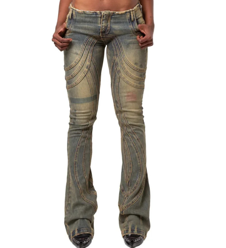 Street Style Ripped Jeans for Women Retro Blue Tie Dye Washed Slouchy High Waisted Jeans Gothic Punk Tight Cargo Pants Women 240806