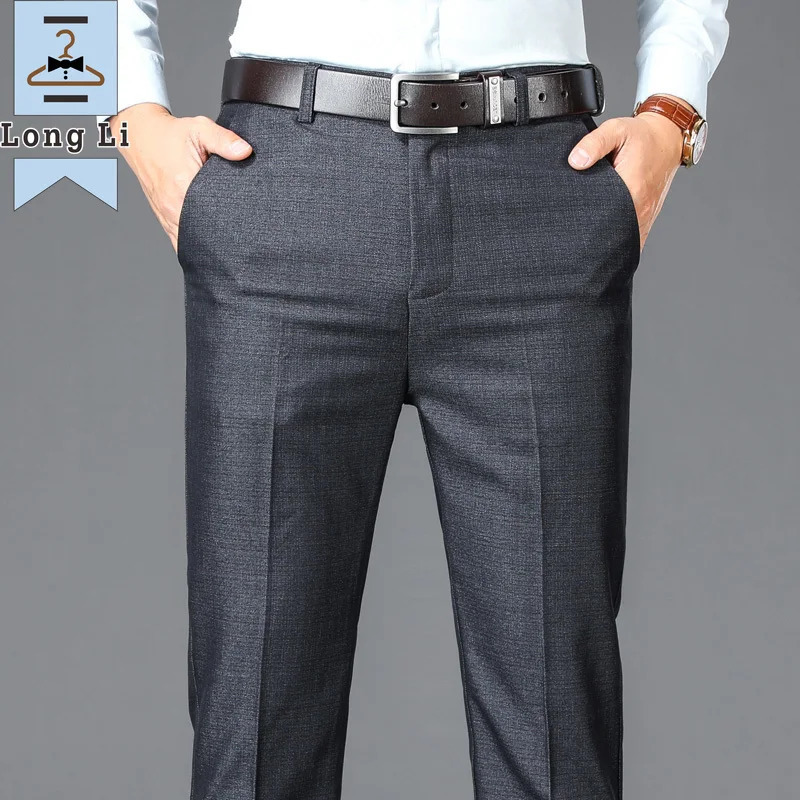 Business Casual Suit Pants Men Solid High Waist Straight Office Formal Trousers Mens Classic Style Long Plus Size 240806