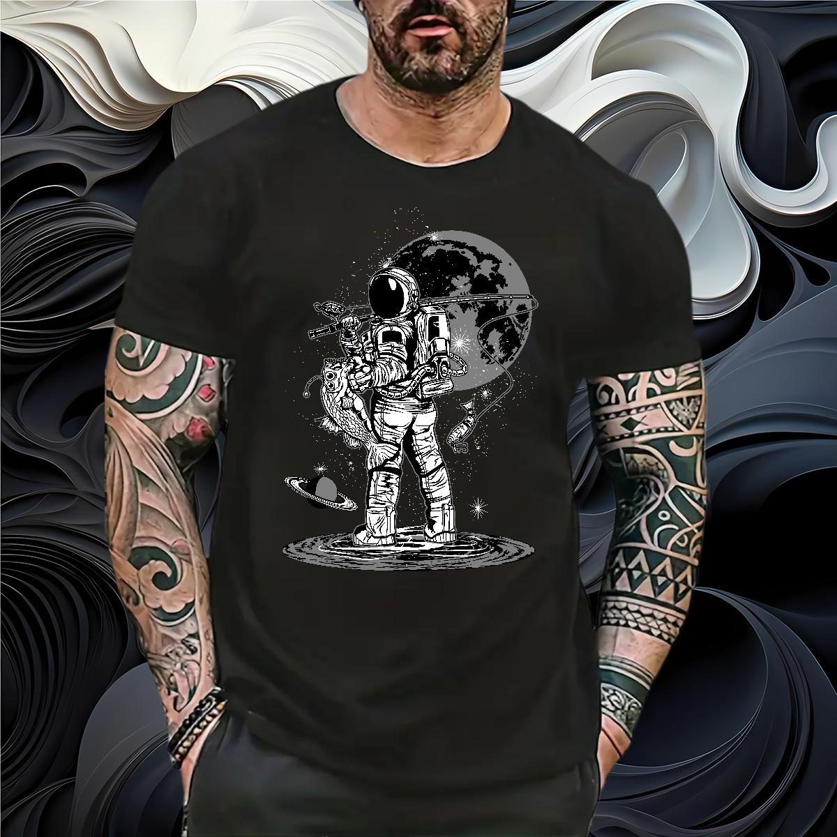 T-Shirts for Men 230g Pure Cotton cosmonaut Street Wear Breathable Soft Custom Big Size Couples T Shirts DIY Wholesale Tee Shirt