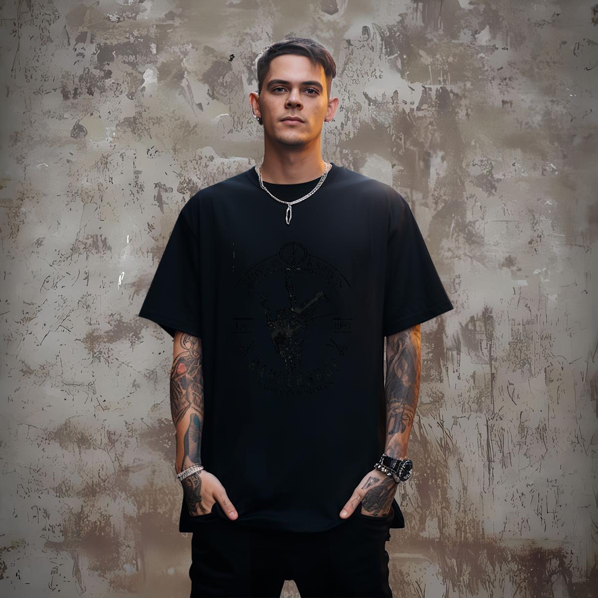 T Shirt For Man 230g Cotton hands Home Outdoor Crew Neck Black Oversized Mens Tshirts Classic Cool Top Tees