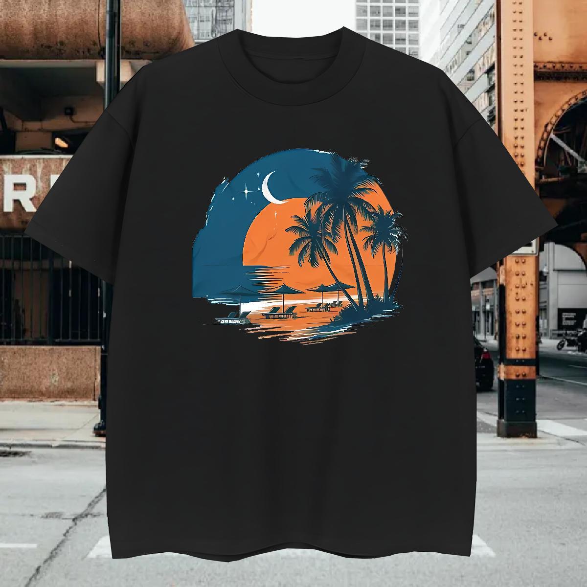 T shirt 100% Cotton 230g beach Beach O-Neck Short Sleeve Plus Size Custom Tshirt for Man Woman 2024 Free Shipping Tees Shirts