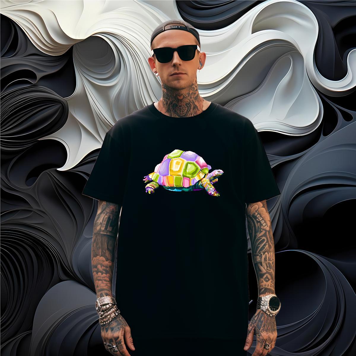 Mens T Shirts 100% Cotton 230g tortoise Hip Hop Breathable Oversized 3XL 4XL Mens Tshirts 2024 Summer Loose Tees Shirts
