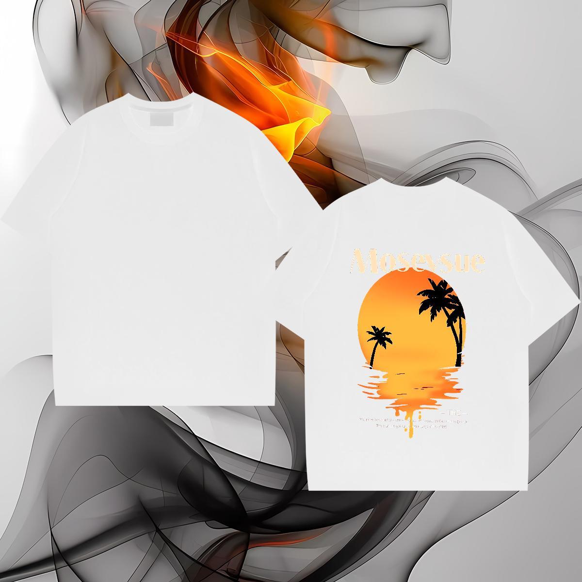 2024 Summer T-Shirts 100% Cotton 230g tree Street Wear Polos Breathable Short Sleeve Classic Men Tshirts Floral Print