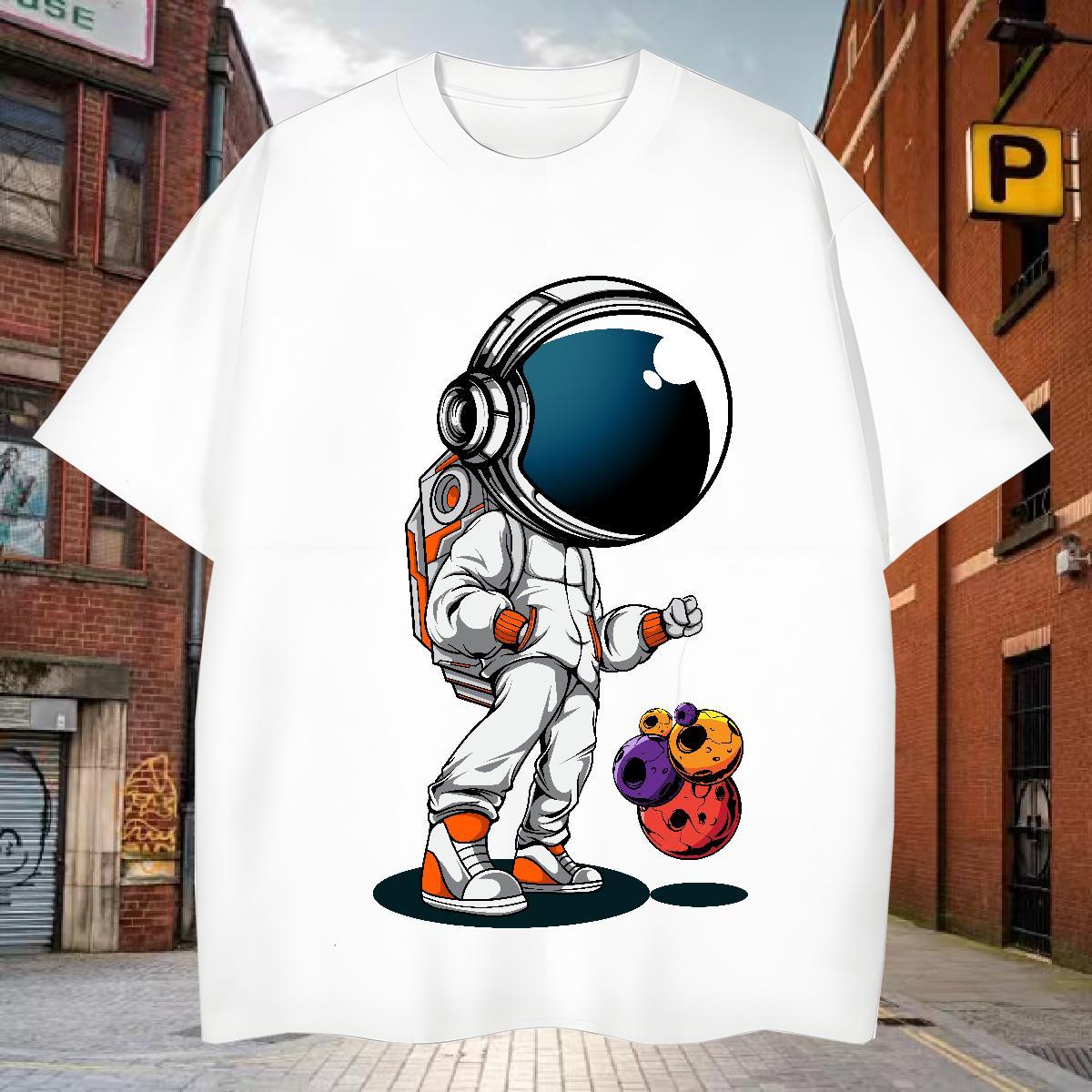Mens T Shirts 230g 100% Cotton cosmonaut Street Casual Pure Cotton Black Oversized Tshirt for Man Woman DIY Designer Tops Tees