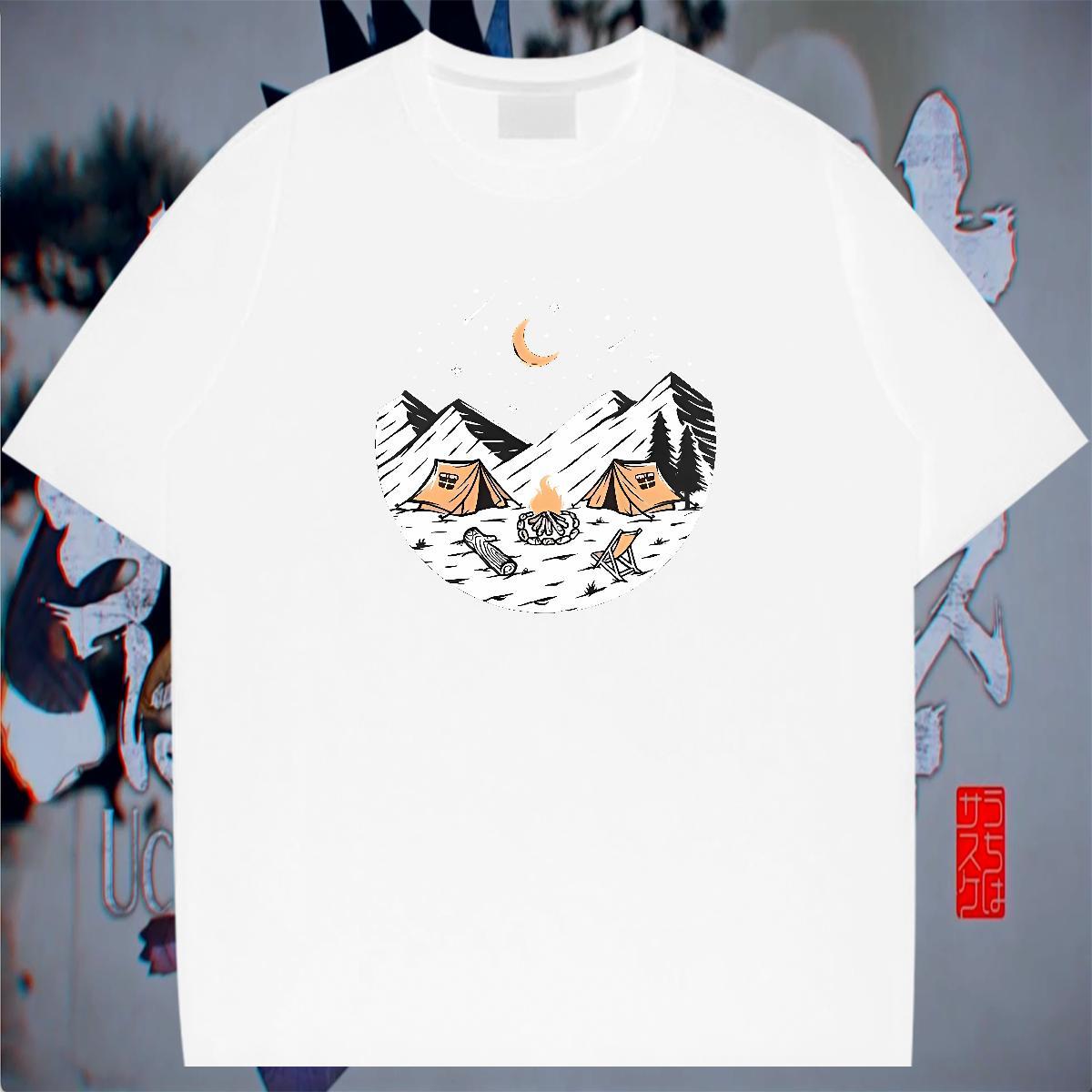 Cool Couples T Shirts 230g 100% Cotton Beach mountains Skull O Neck Short Sleeves 2024 New T shirt Wear