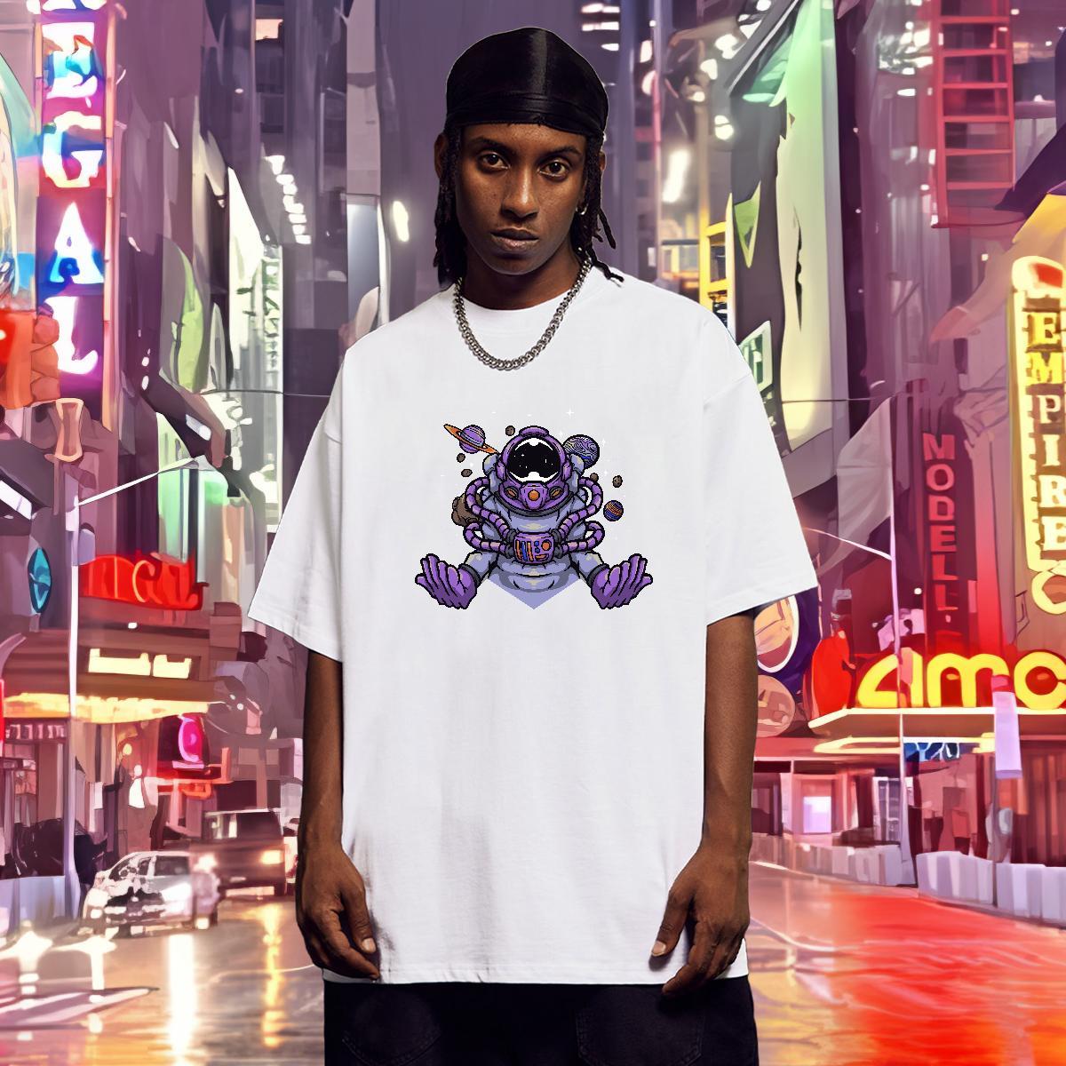 T shirt 100% Cotton 230g universe Hip Hop Street Crew Neck Breathable Floral Print Tshirts Brand Comfortable Tops Tees