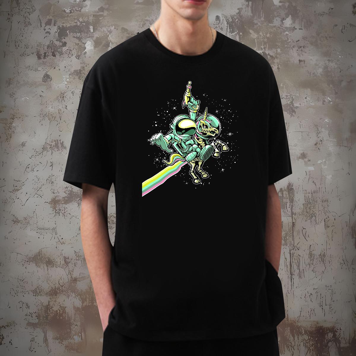 T-Shirts for Men 230g 100% Cotton cosmonaut Sports Casual Round Neck Short Sleeve Custom Cartoon Mens Tshirts Casual New Loose Tee Shirt