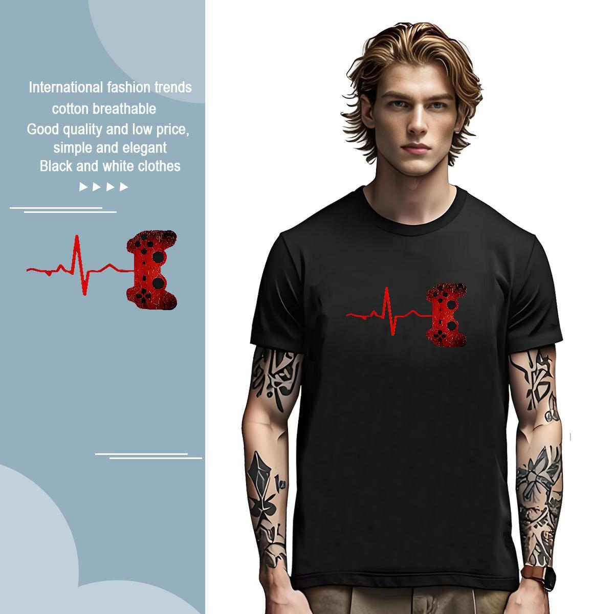 T shirt 230g Cotton heartbeat Spring Summer O-Neck Short Sleeve DIY Printed Men Tshirts Stylist Unisex Tops