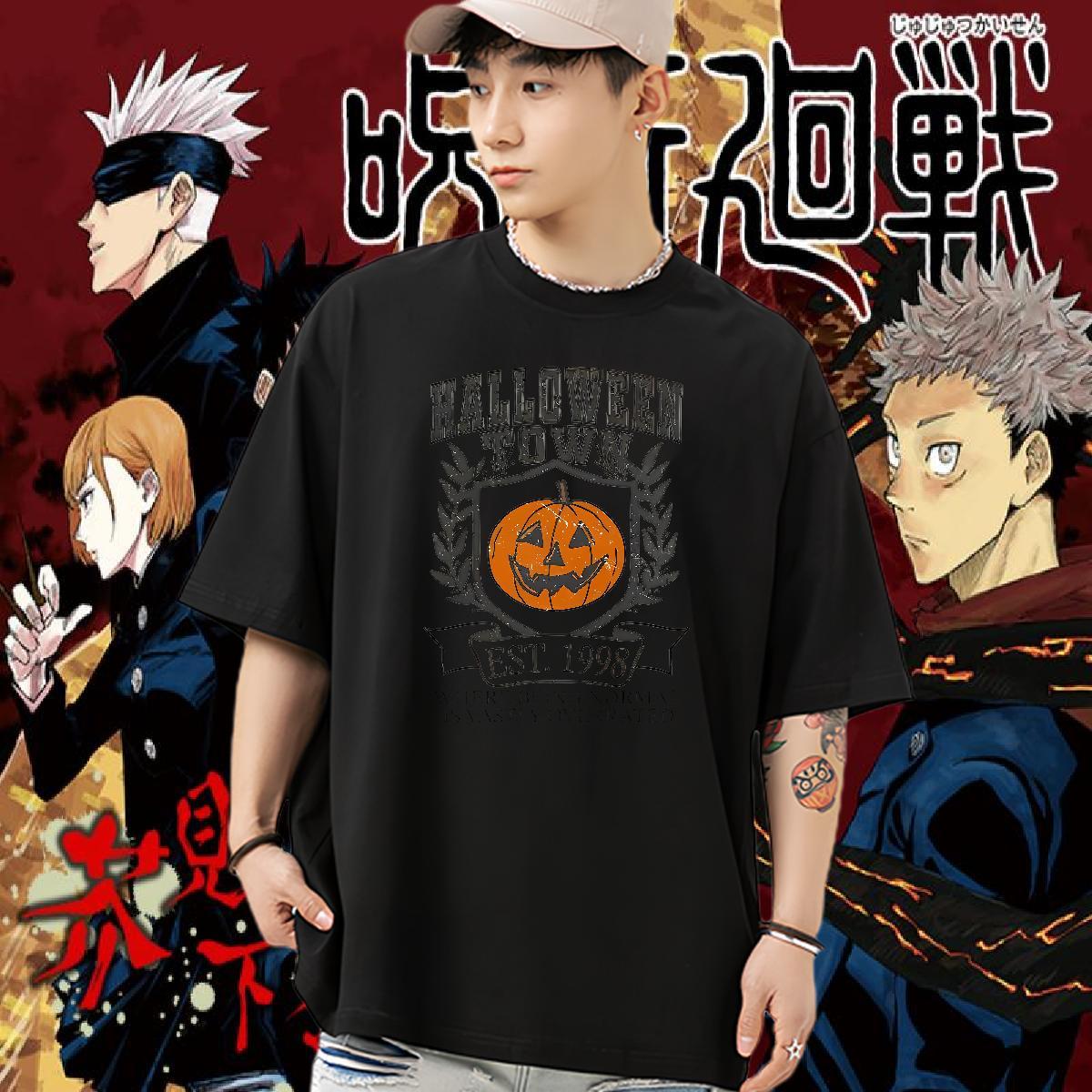 Factory Direct T shirt 230g Cotton pumpkin Daily Wear Tops Tees Breathable Crew Neck Wholesale Men Clothes T-Shirt Cartoon Printing L-4XL