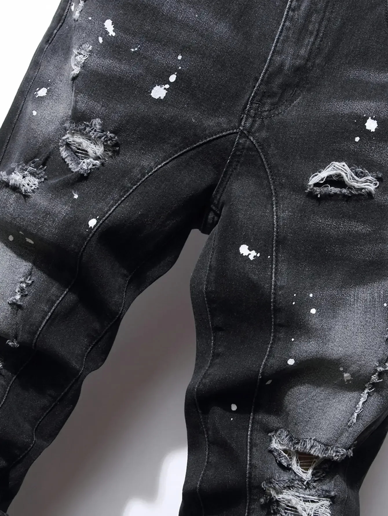 Men Black Skinny Denim Spot Jeans Male Ripped Stretch Fit Slim Trousers Long Pants Streetwear Casual 240806