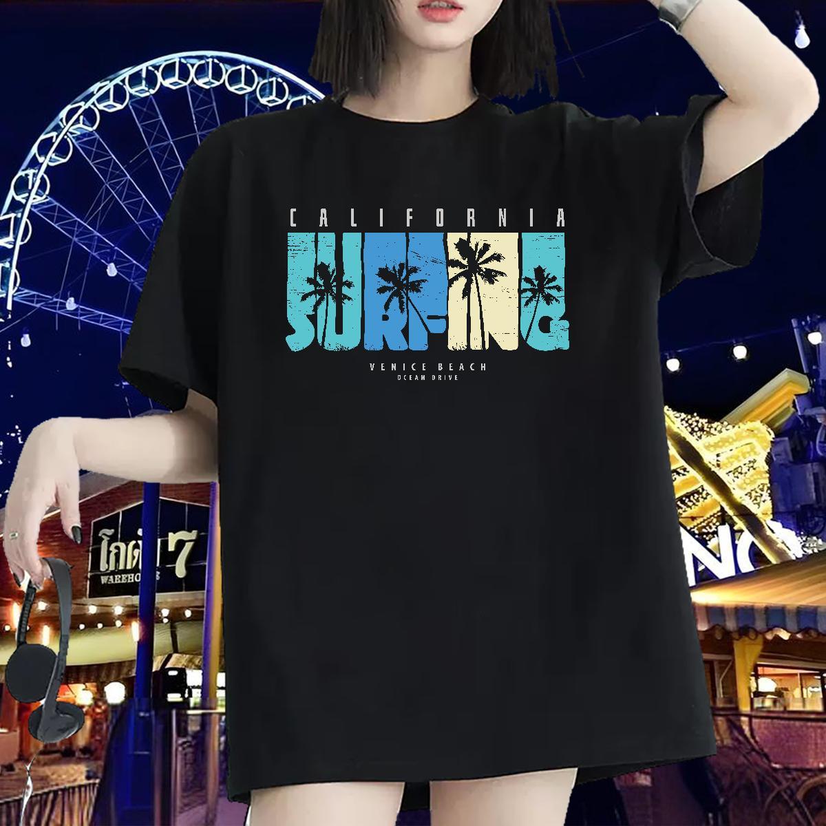 Comfortable T-Shirts Breathable Women Tees Black Oversized tree Casual 230g 100% Cotton 2024 Tee Shirt