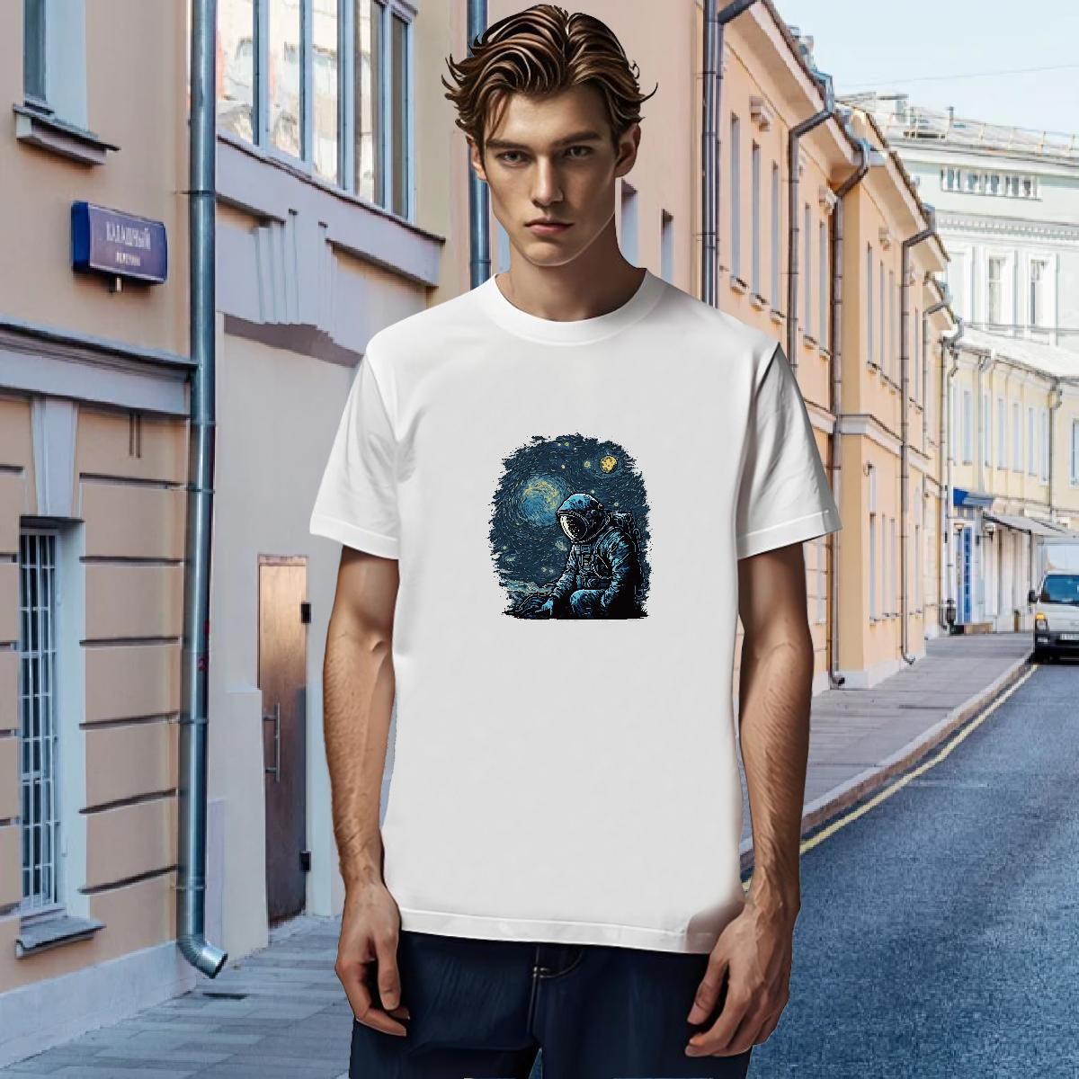 T Shirt For Man 100% Cotton 230g cosmonaut Daily Outfit Breathable Short Sleeve Oversized 4XL Tshirts Fashion Classic Tees Shirts