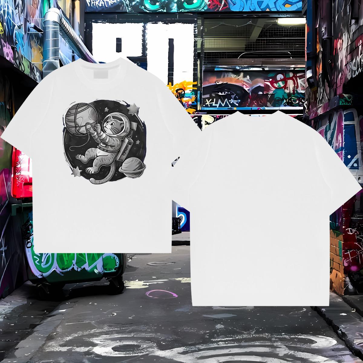 Fashion New Mens T Shirts 230g 100% Cotton cat Anime Printing Street Tops Pure Cotton Loose Fit Men Clothes T-Shirt Custom Cartoon