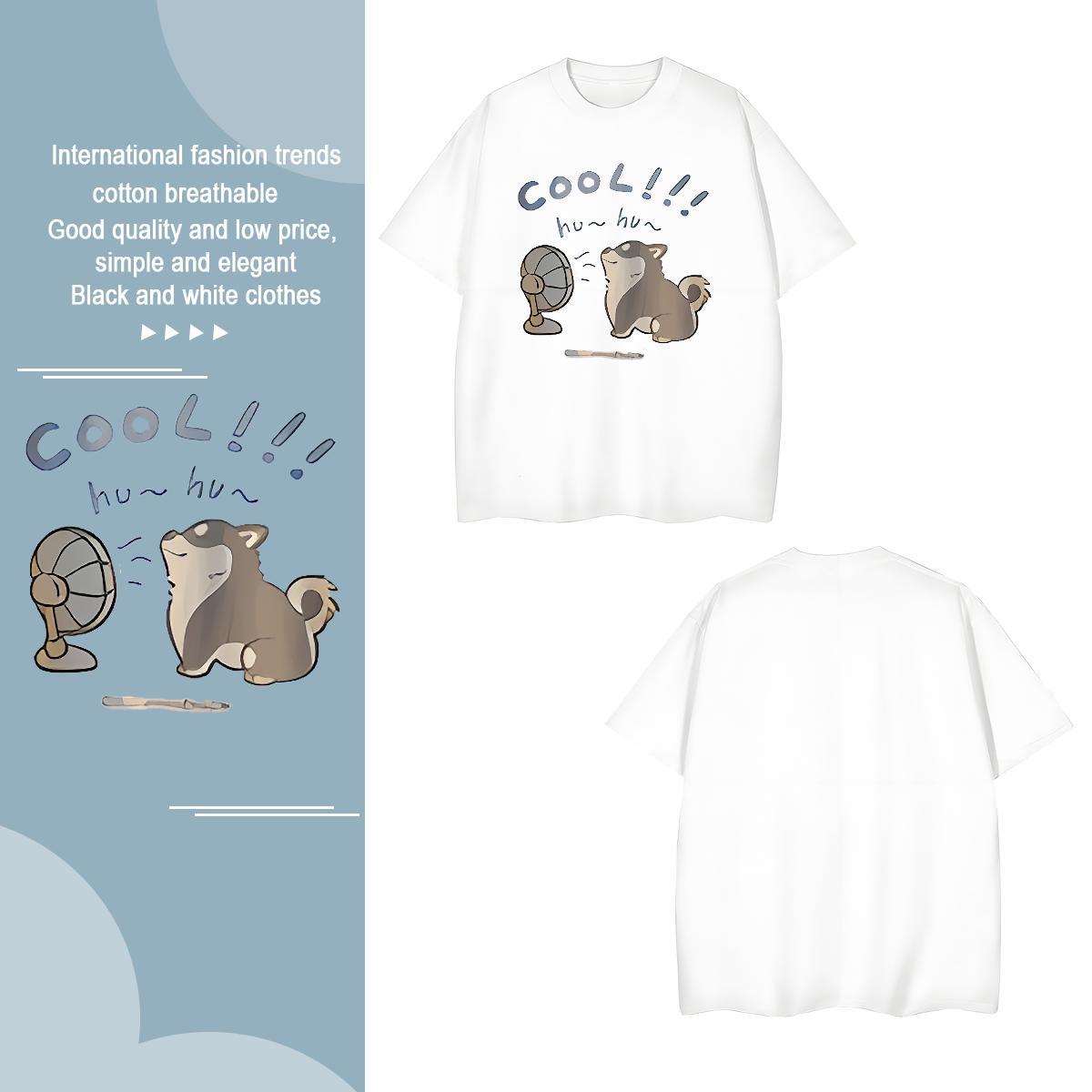 T Shirts Men 230g Cotton dog Outdoor Round Neck Short Sleeve Cartoon Print Men Tees 2024 Designer Cool Design Clothings