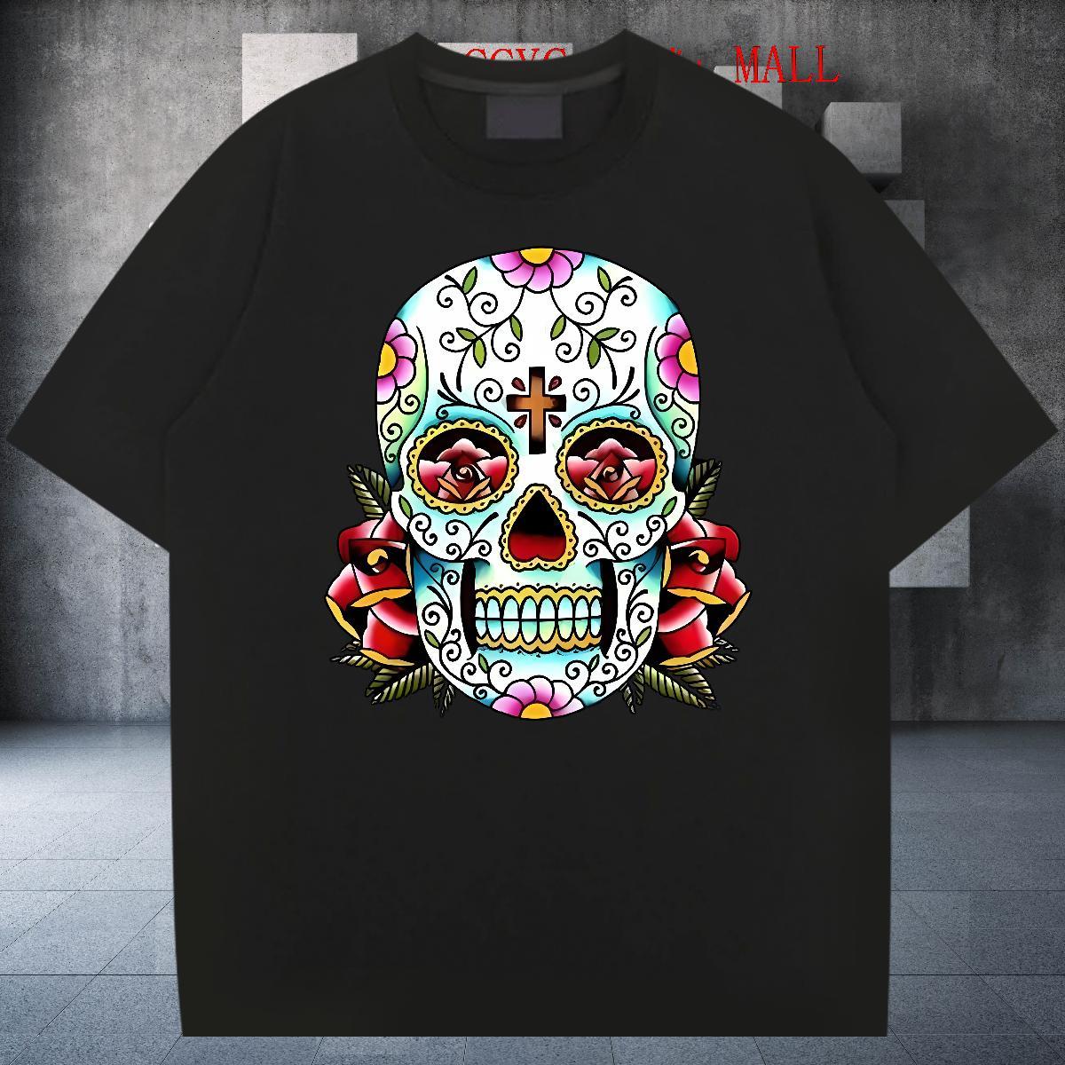2024 Designer T-Shirts for Men skull Tops Tees 230g Cotton Hip Hop Unisex Black Oversized Crew Neck Mens Tshirts