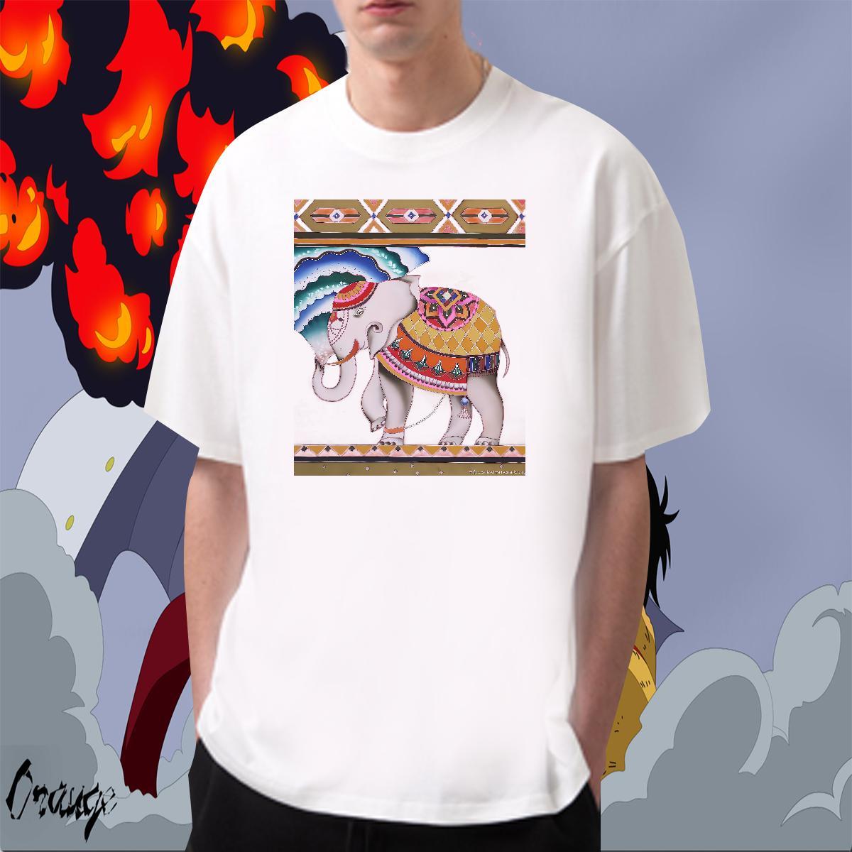 Loose Fit Couples T Shirts 230g Pure Cotton Outdoor Elephant Custom Print Oversized O-Neck Short Sleeve Wholesale T Shirts Men Tees Shirts