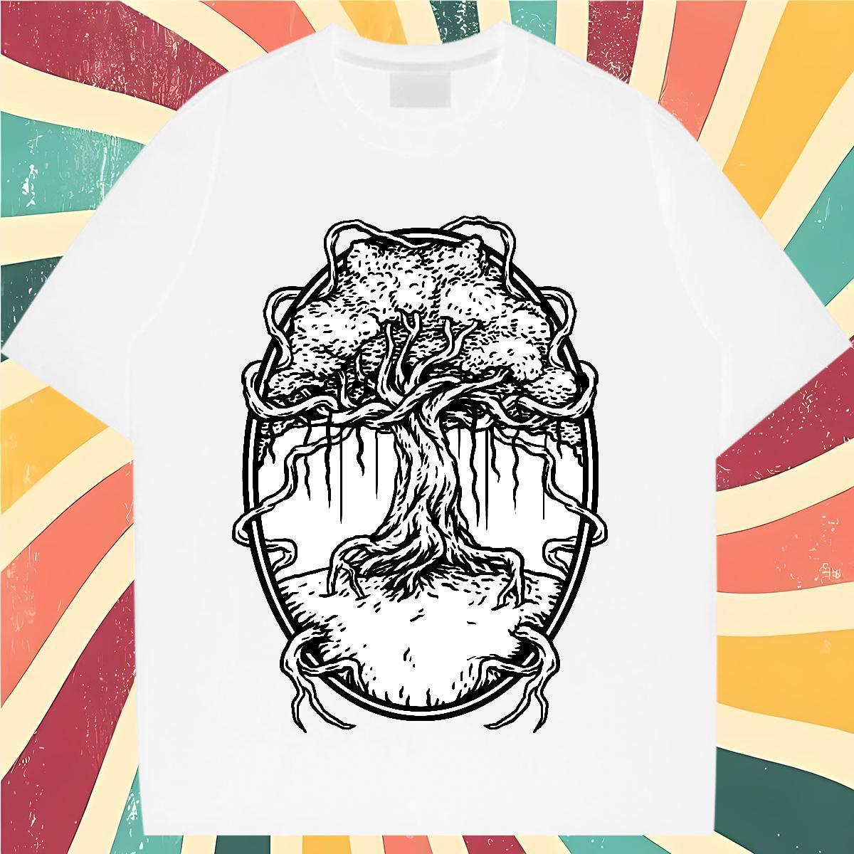 Wholesale Woman T Shirts Crew Neck Women Tees Anime Print tree Casual 230g Cotton New Arrival Top Shirts