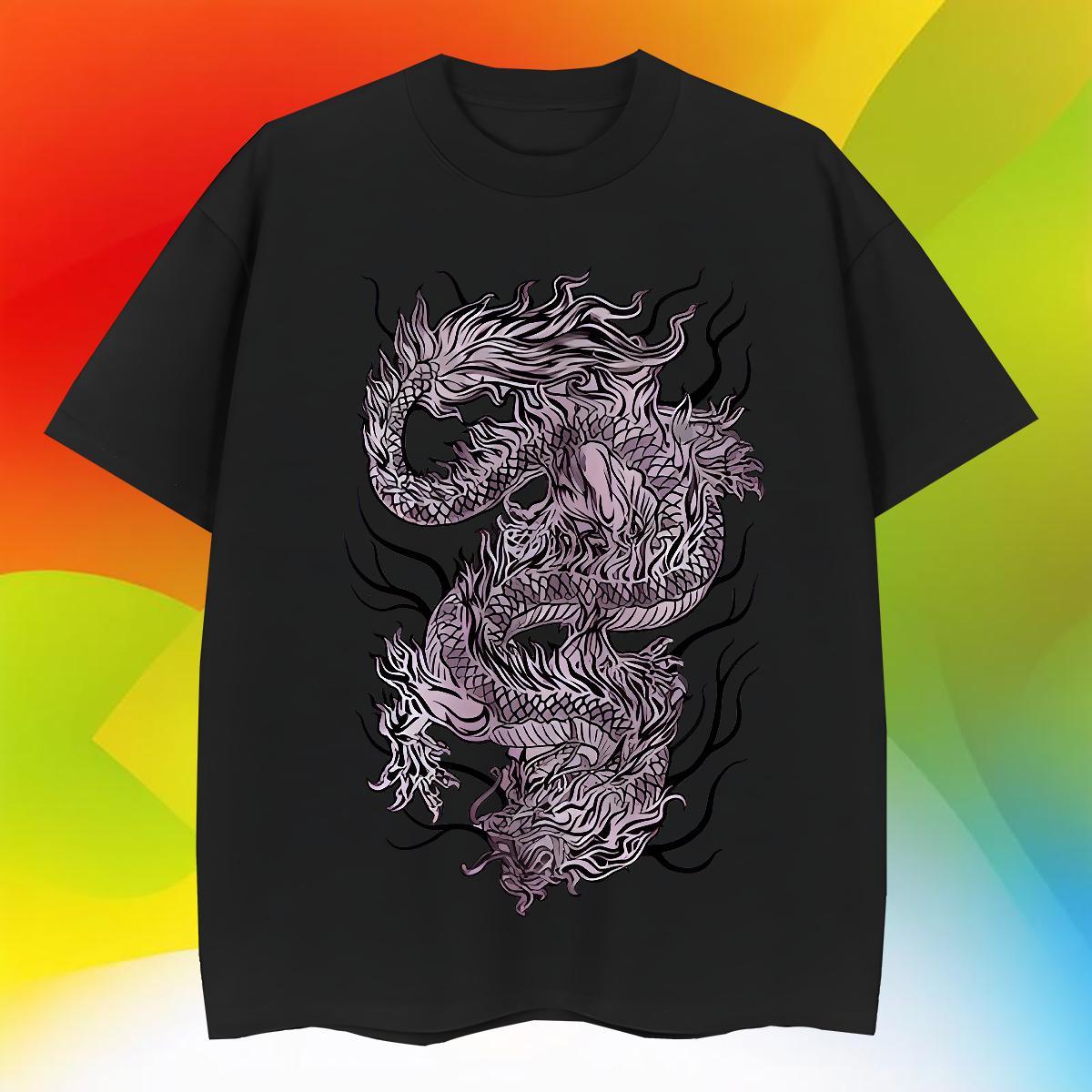 TOP Quality Men Tshirts 230g Pure Cotton Outdoor Black Purple Dragon Oversized Breathable Crew Neck 2024 Designer T shirt Top Tees