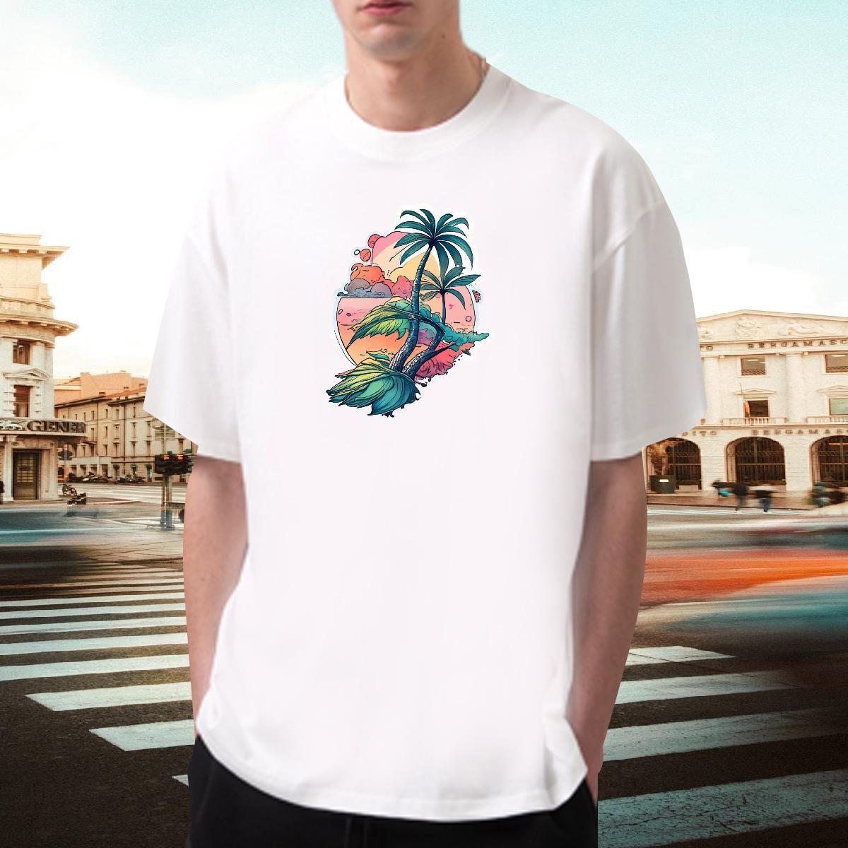 High Quality Mens Tshirts 230g Cotton Casual Beach beach Cartoon Print Short Sleeve O-Neck New Arrival T-Shirts Tees