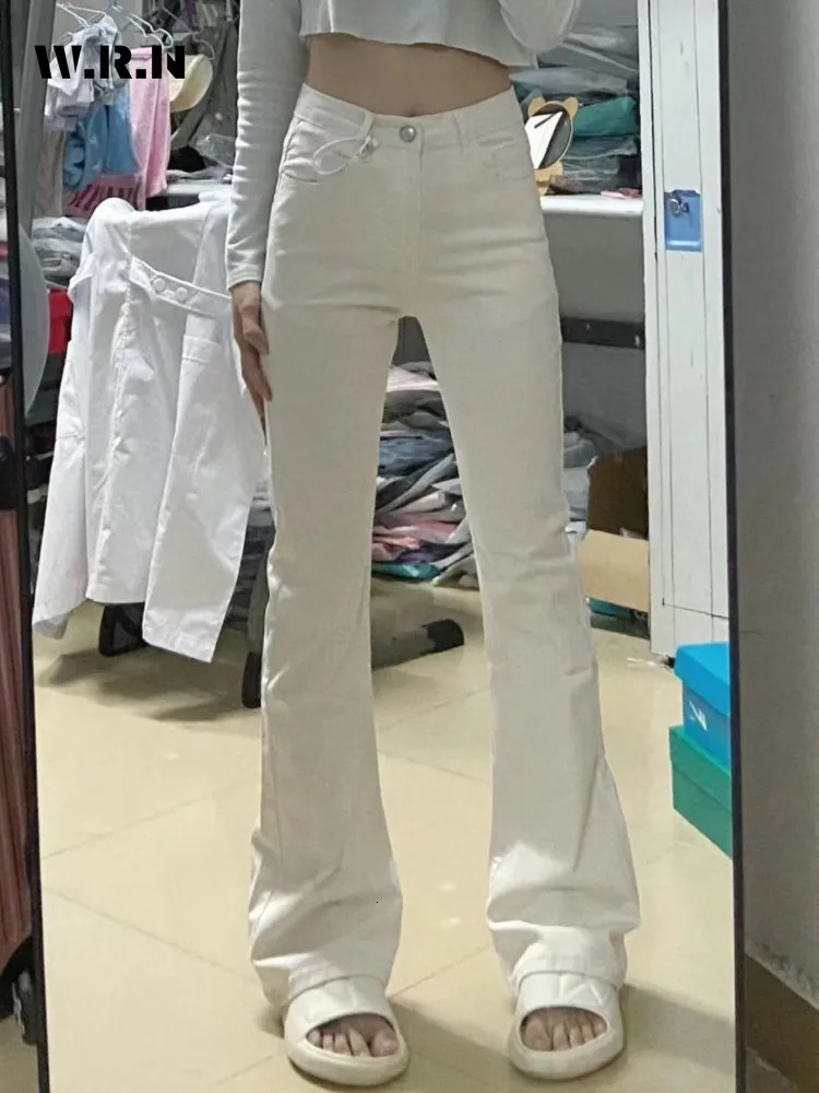 Summer Retro Harajuku Sheath High Waist Flared Jeans Female Y2K Streetwear Style Pants Womens Vintage Slim Denim Trouser 240806