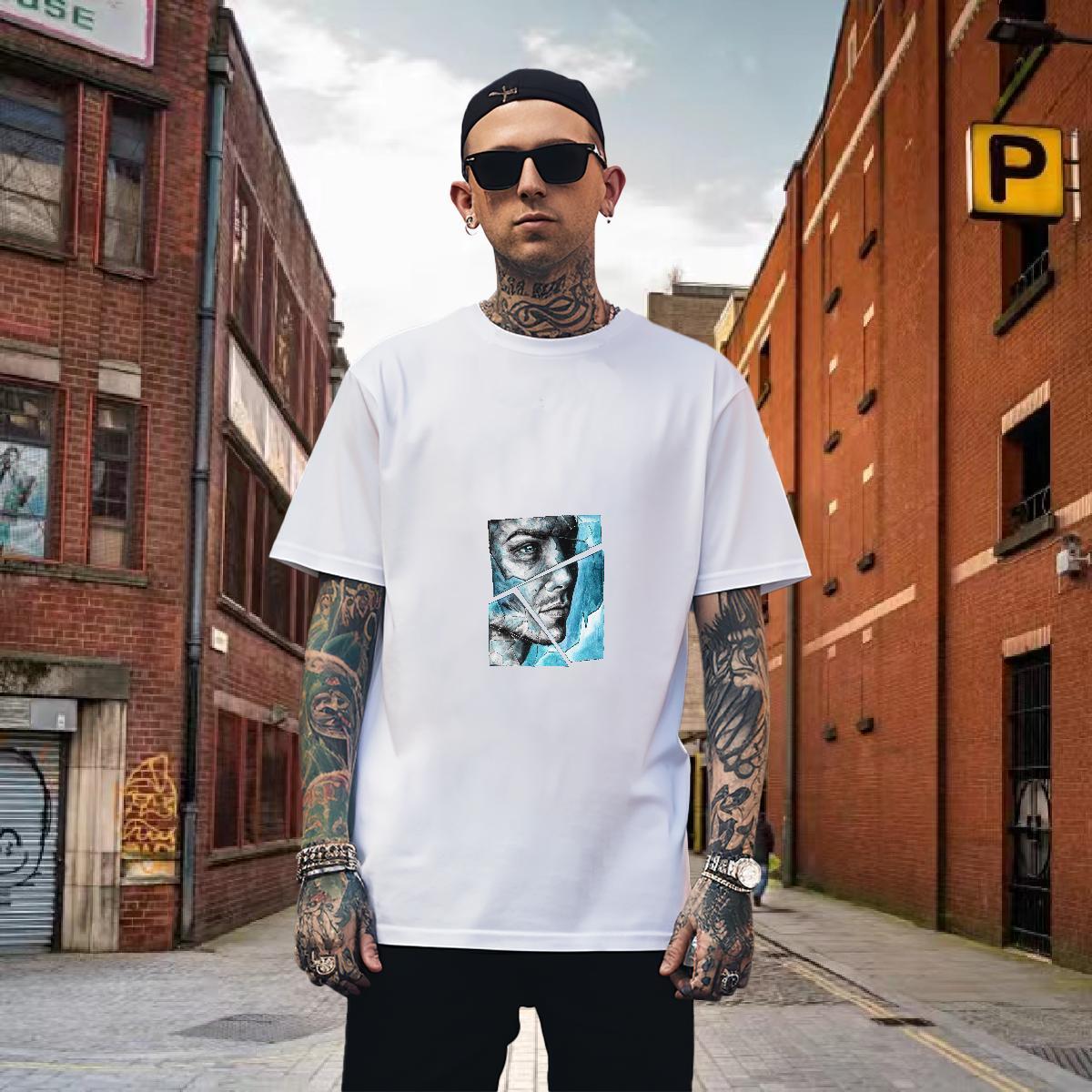 Mens T Shirts 100% Cotton 230g portrait Hip Hop Street Short Sleeve O-Neck Black White Mens Tshirts 2024 TOP Quality Tops Tees