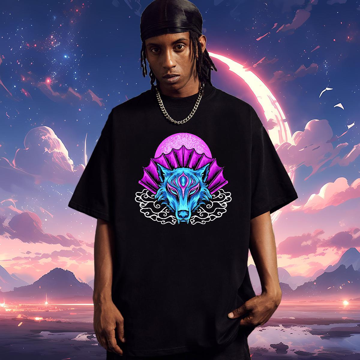 T Shirts Men 100% Cotton 230g wolf Street Casual Pure Cotton White Plus Size Men Tshirts New Designer Soft Top Tees