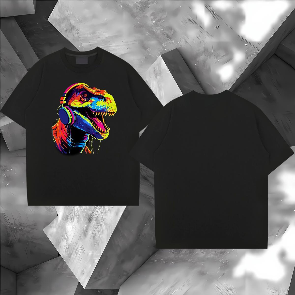 Custom Man T Shirts 230g Cotton dinosaur Outdoor Tops Tees Breathable Short Sleeve Loose Fit Men Tees White Plus Size