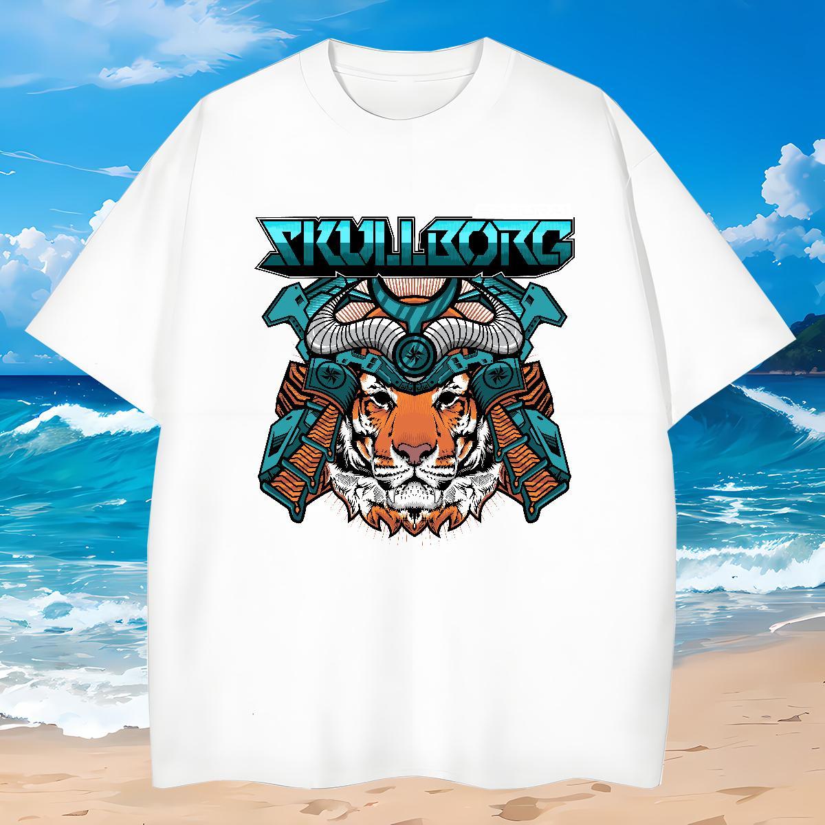 Custom T Shirts Men 230g 100% Cotton tiger Outdoor Tees Shirts Crew Neck Loose Men Tops Tees DIY Printed