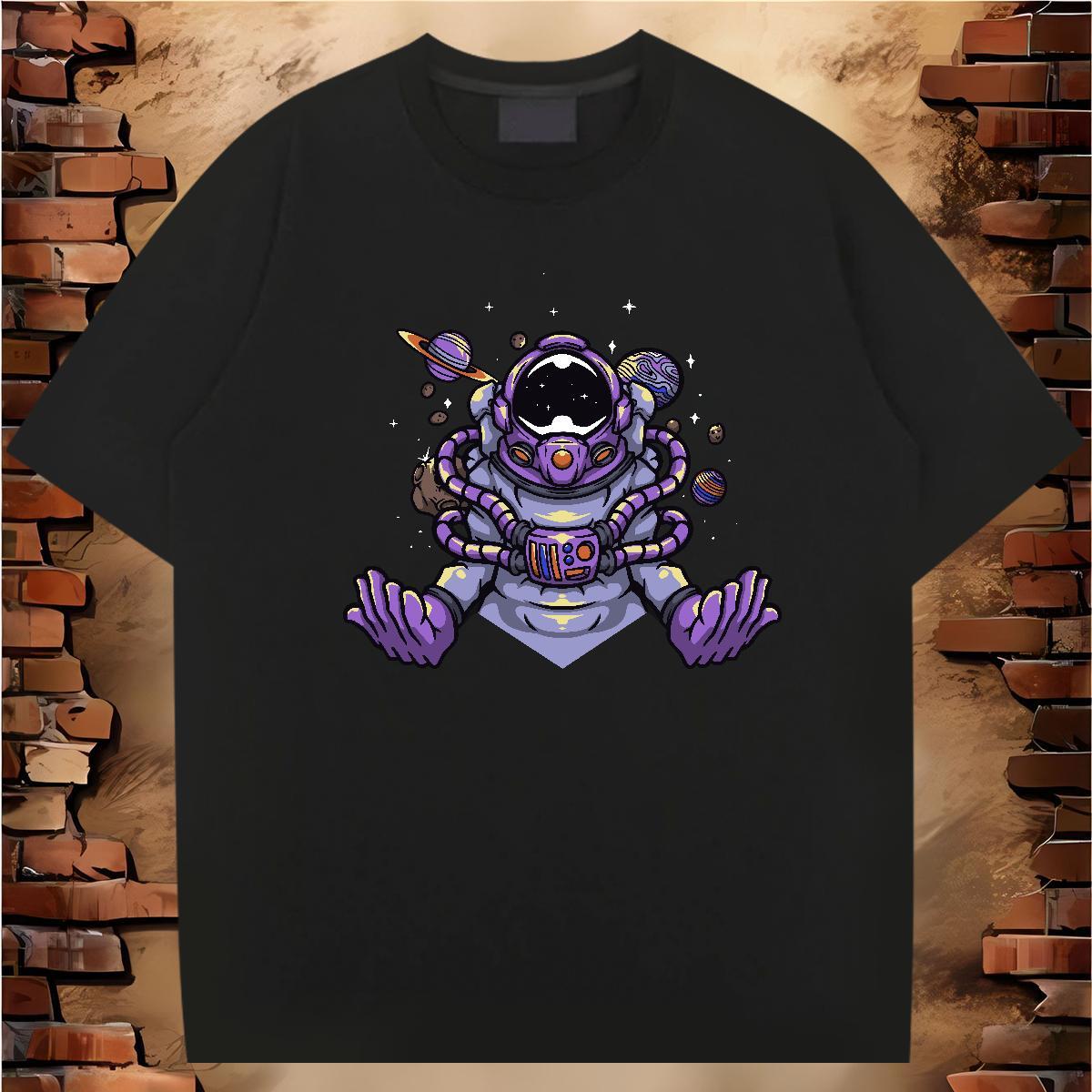 T Shirt For Man 230g Cotton cosmonaut Home Outdoor Breathable Black Oversized Men Clothes T-Shirt Stylist TOP Quality Tshirts