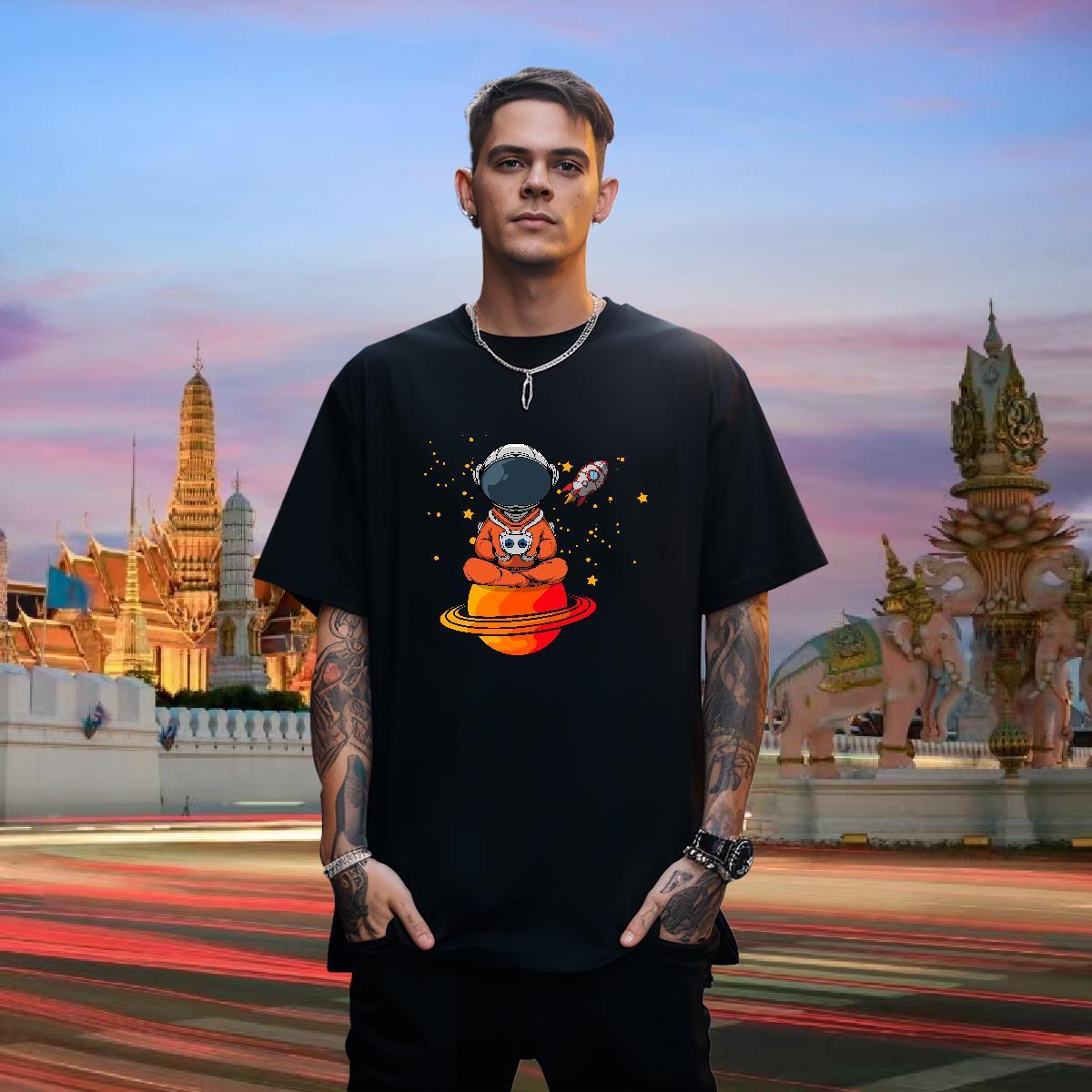 T shirt 230g Pure Cotton cosmonaut Street Wear Short Sleeve Soft Custom Print Oversized Mens Tshirts Free Shipping Cool Design Clothes