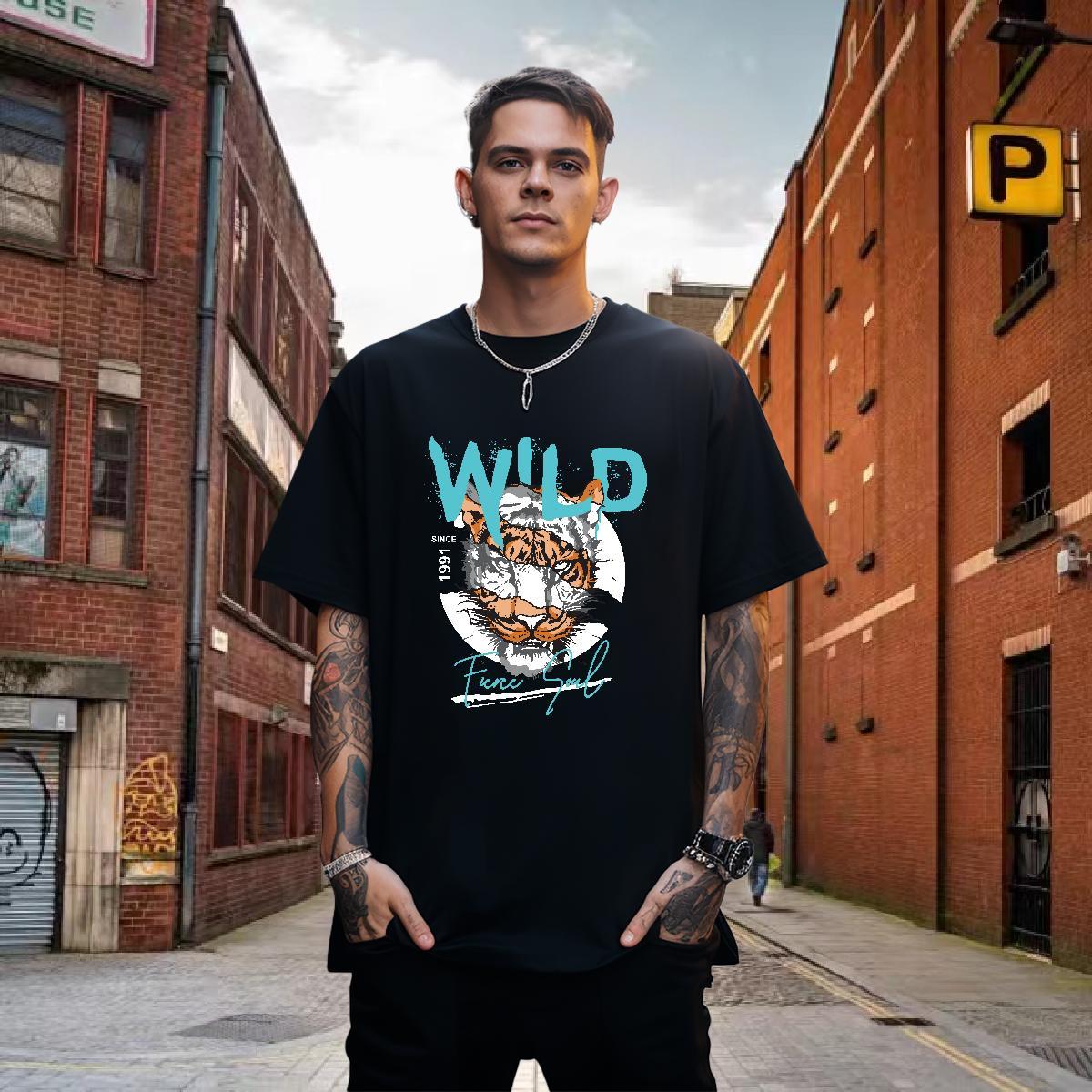 T shirt 230g Pure Cotton tiger Daily Wear Breathable Short Sleeve Anime Tshirt for Man Woman Classic Casual Wholesale Top Tees