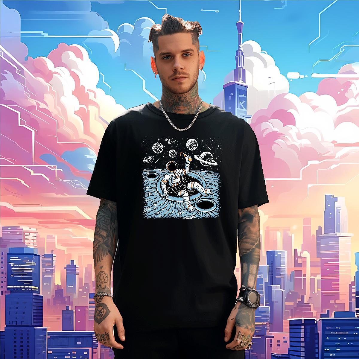 T-Shirts for Men 100% Cotton 230g planet Street Breathable DIY Anime Tshirts New Arrival Soft Wear