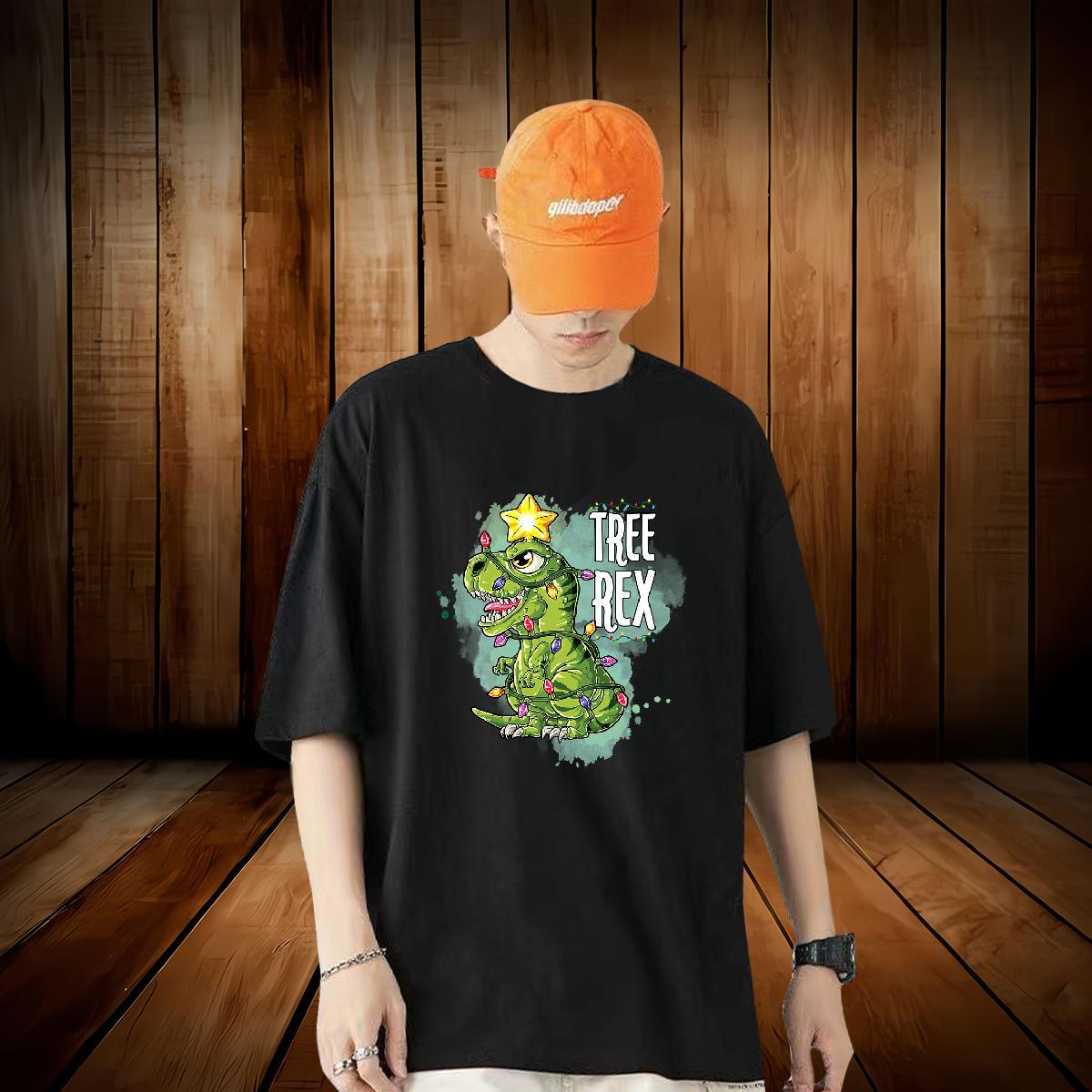 New Men T Shirts 230g Pure Cotton dinosaur High Street Hip Hop Tops Shirt Short Sleeve Soft Popular Men Tops Tees Black Oversized