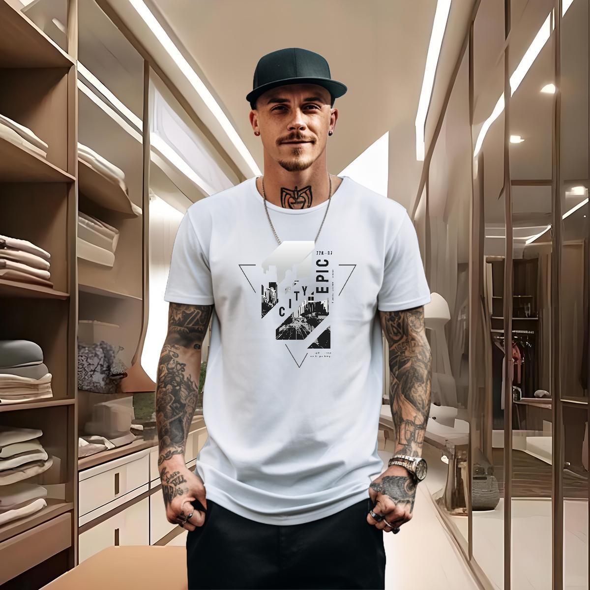 Brand T shirt 230g Cotton Tall buildings, streets Sports Casual Clothes Short Sleeve O-Neck Designer Men Tees DIY Printed
