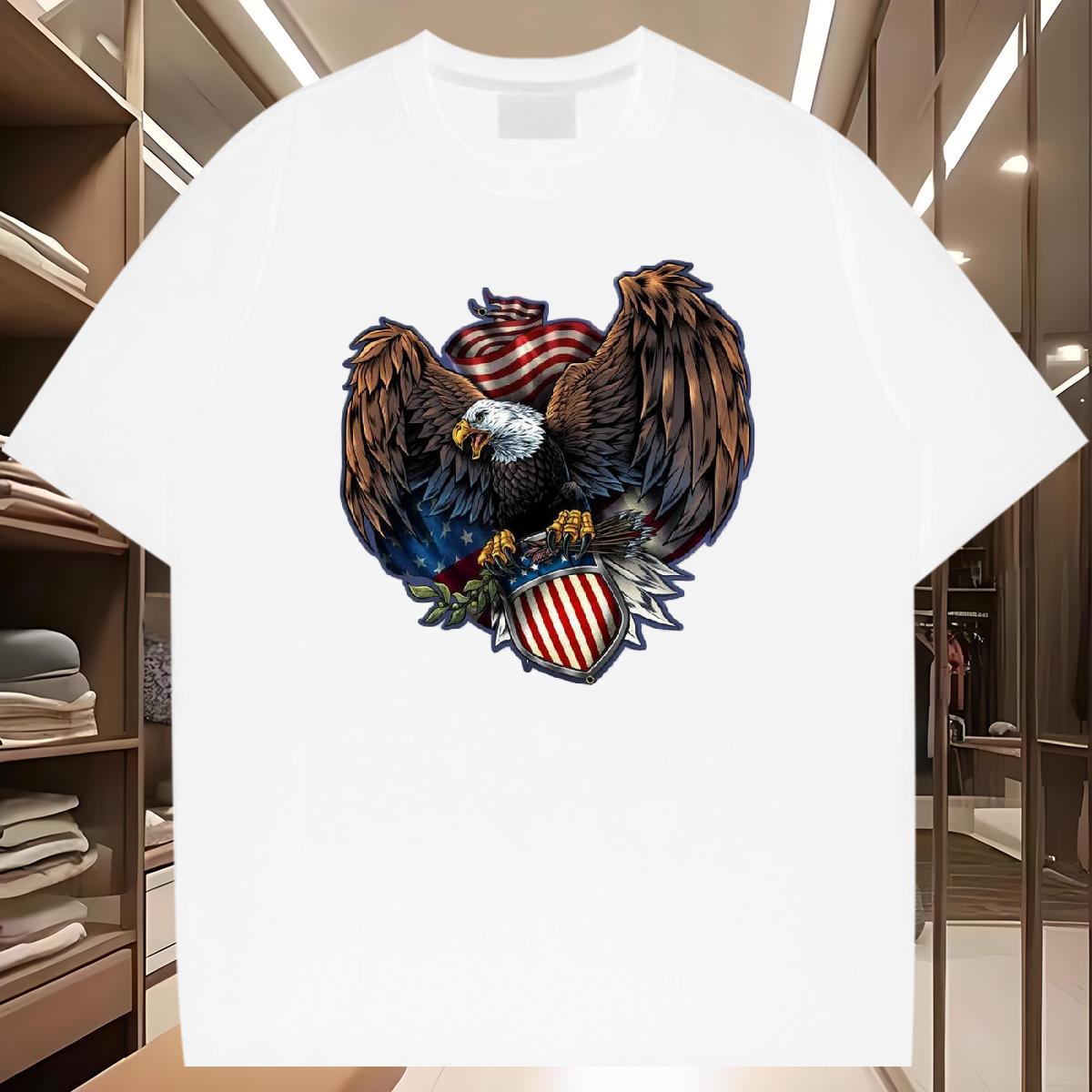 Wholesale T shirt 230g Cotton eagle Anime Printing Street Tops O Neck Short Sleeves Unisex Men Tees DIY