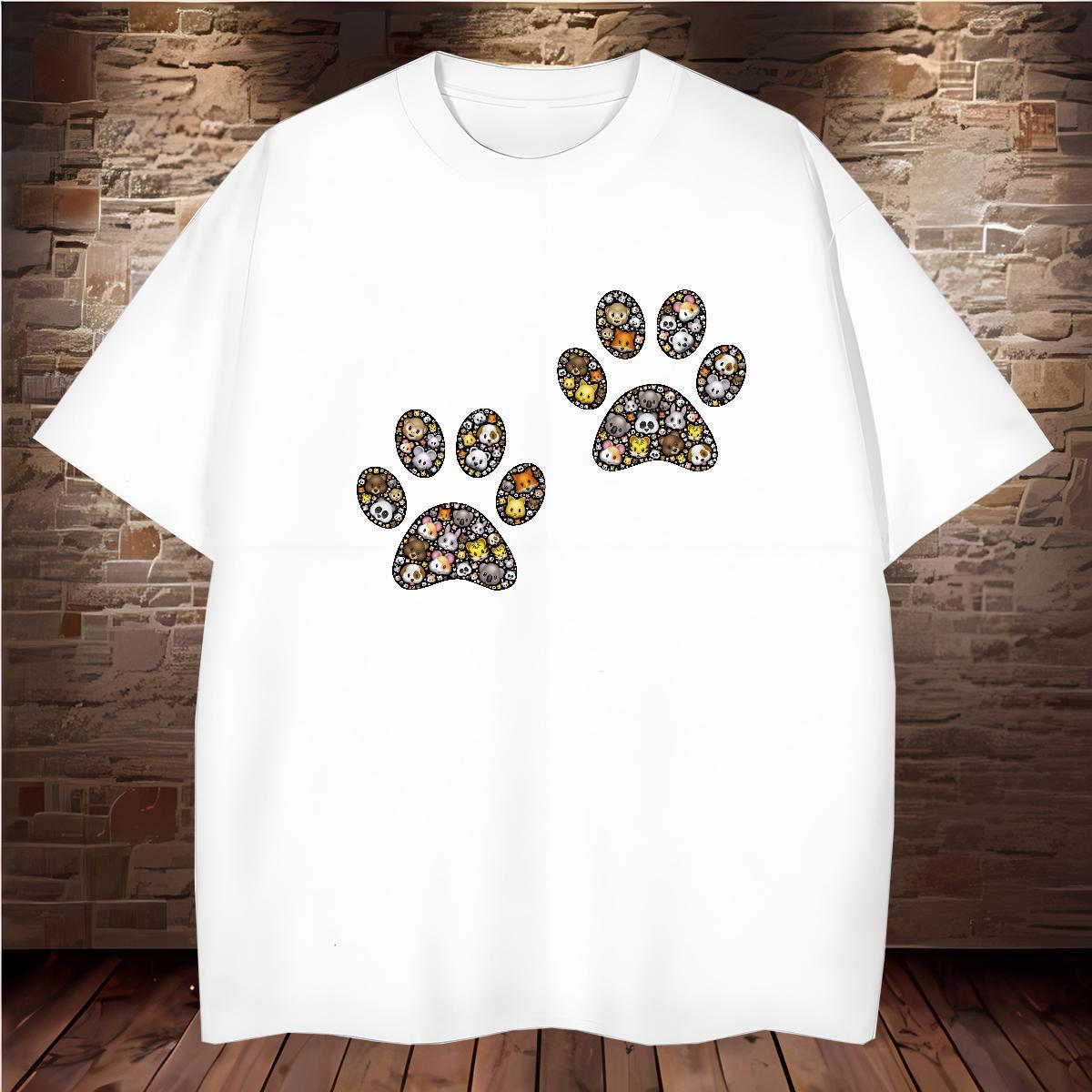 Fashion Design T shirt 230g Pure Cotton dog's paw Home Outdoor Wear Breathable Short Sleeve TOP Quality Tshirts Oversized