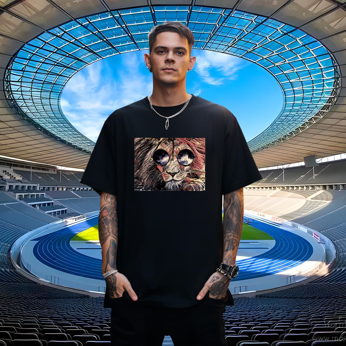 Loose Fit Men Tshirts 230g Cotton lion Men T Shirts Hip Hop Short Sleeve O-Neck Anime Free Shipping Tee Shirt