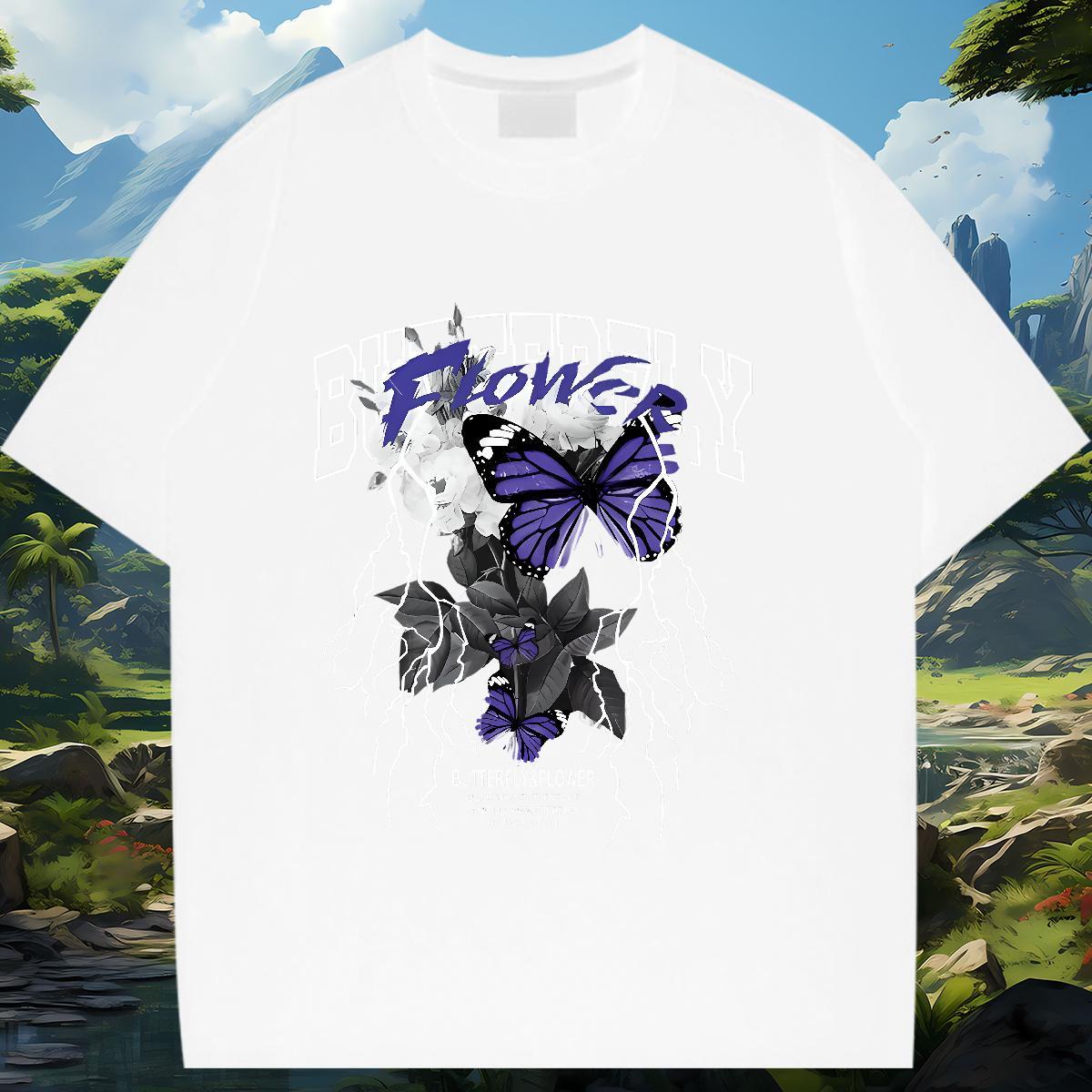 Comfortable Women T Shirts O Neck Short Sleeves Women Tshirts Cartoon Floral Printing Butterfly Casual Sport 230g Pure Cotton Fashion Clothes