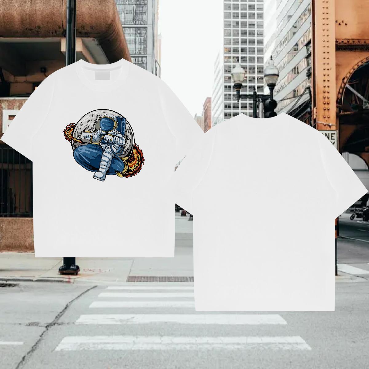 Man T Shirts 230g 100% Cotton cosmonaut Daily Outfit Breathable Short Sleeve DIY Printed Men Clothes T-Shirt Casual New Popular Wear