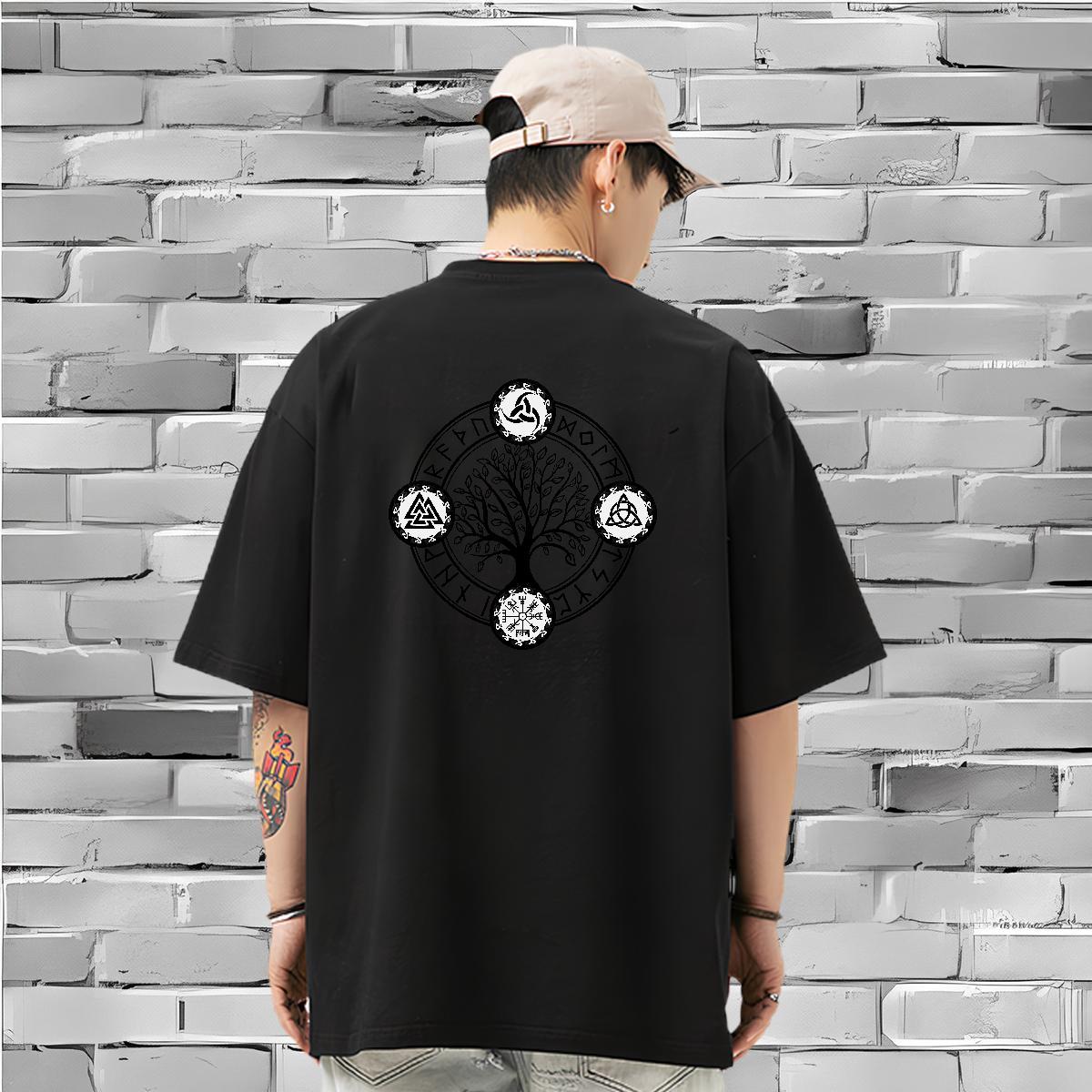 Classic Men T Shirts 230g Cotton tree Casual Beach Clothes Pure Cotton Popular Men Clothes T-Shirt White Plus Size