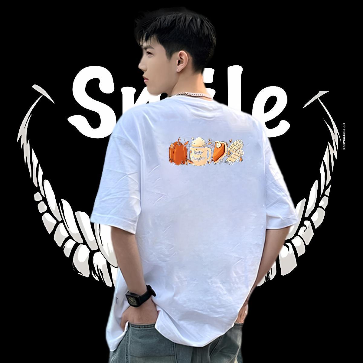 Casual New Mens T Shirts 230g Pure Cotton food Street Tees Breathable Short Sleeve Unisex Men Tops Tees Cartoon Printing L-4XL