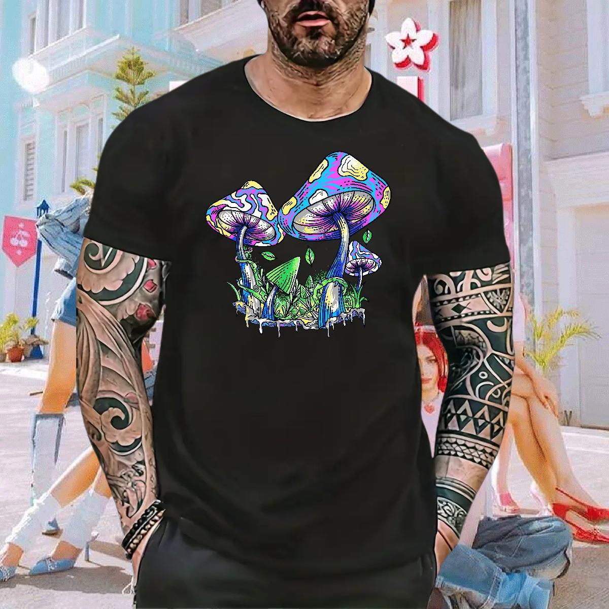 Man T Shirts 230g 100% Cotton mushroom Street Casual Breathable Soft Cartoon Printing L-4XL Mens Tshirts 2024 Summer Cool Design Tees
