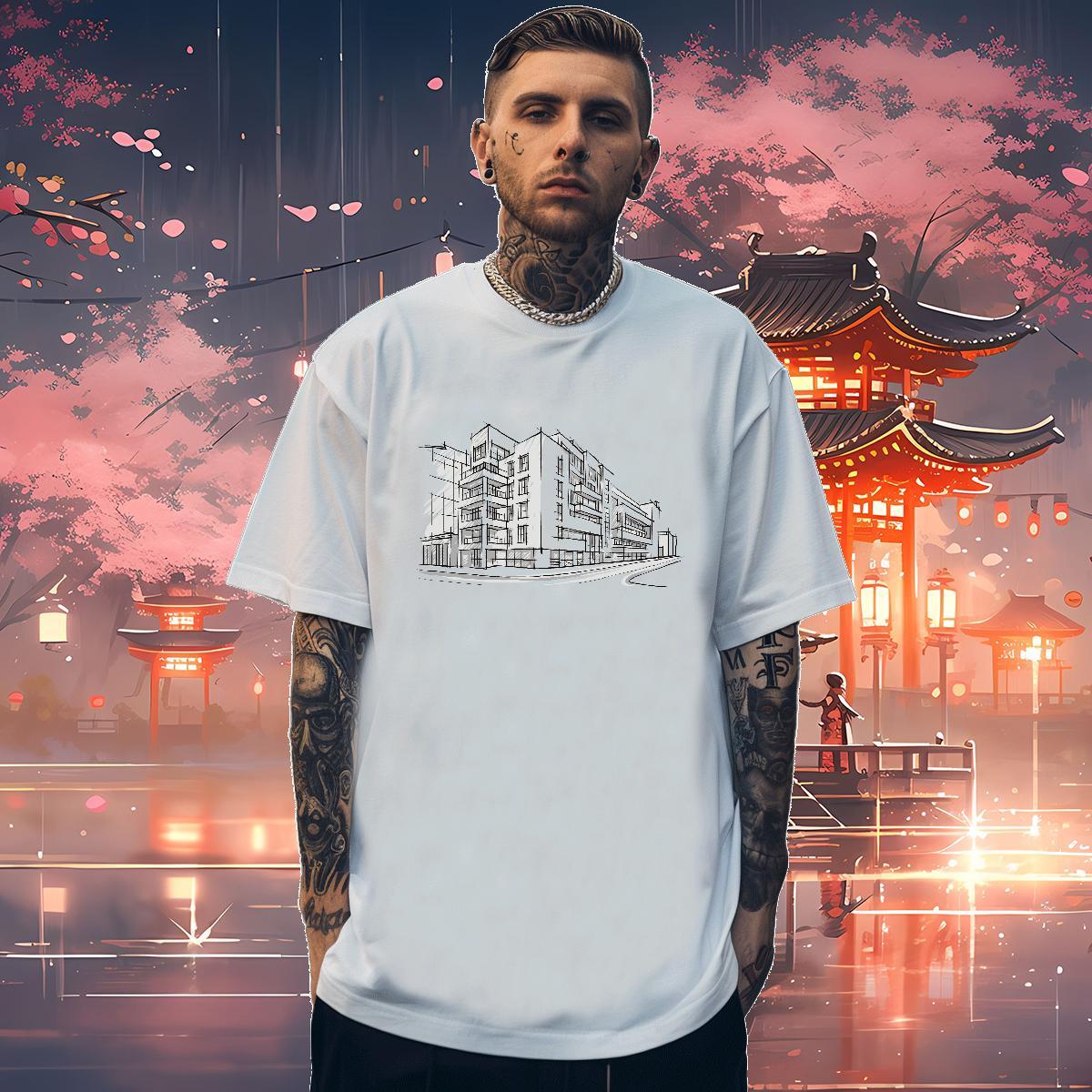 T-Shirts for Men 230g Cotton House Sport Crew Neck Breathable Cartoon Print Men Tees Fashion Casual Comfortable Clothes