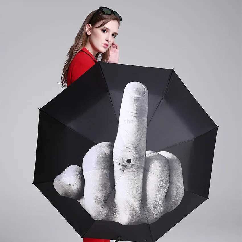 Middle Finger Folding Umbrella Windproof Strong Men Windproof Folding Personality Black Middle Finger Umbrellas Parasol WomenXJ240806